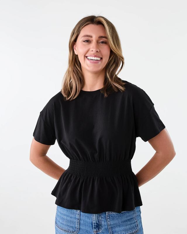 Short Sleeve Shirred Waist T-s