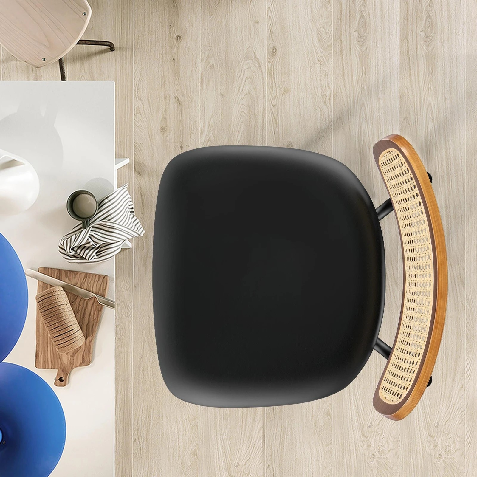 4 Alfordson 2x Bar Stools Kitchen Vintage Leather Seat Rattan Chair - Black, 4 of 9