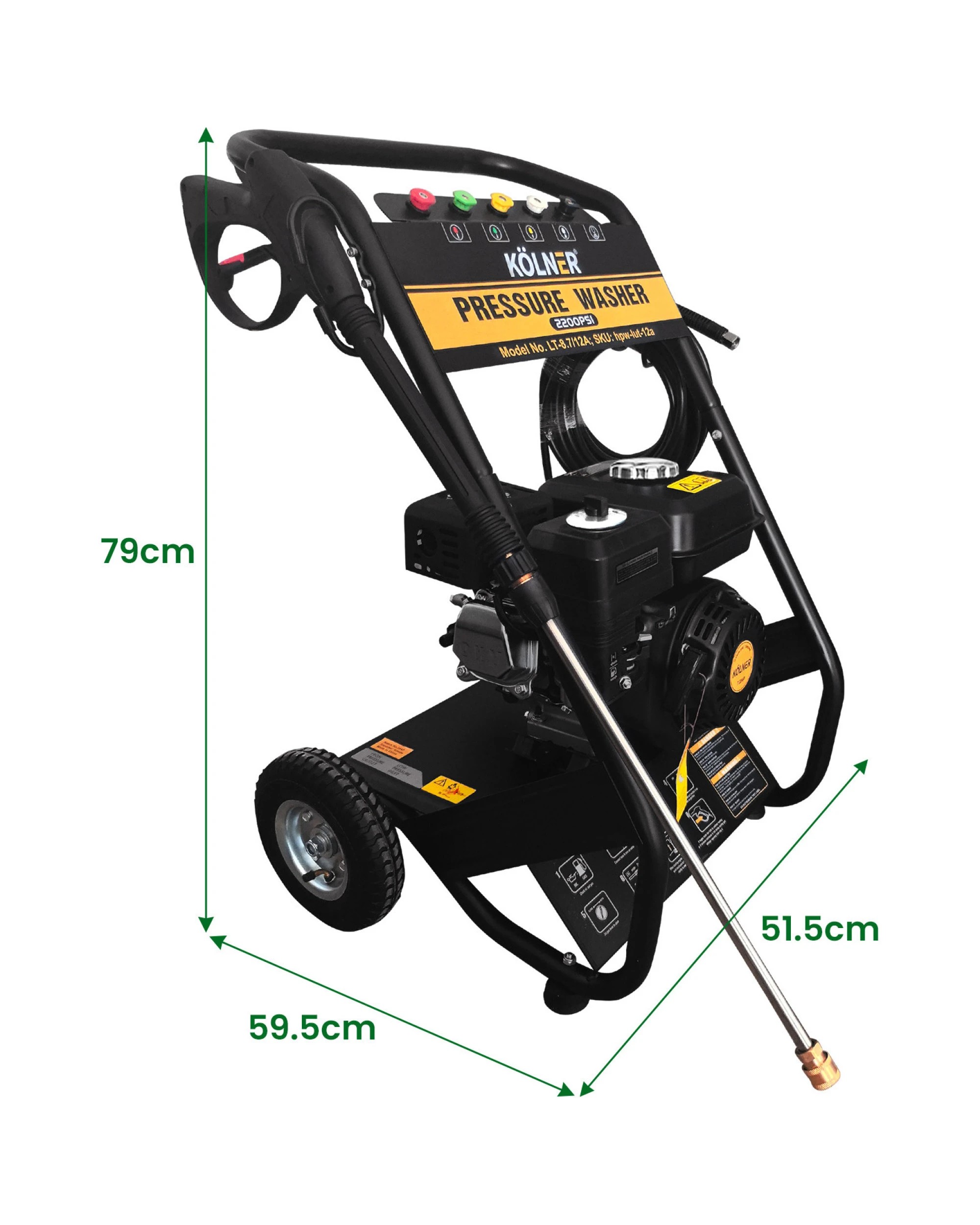 3 Kolner LT12A 7HP 2200PSI Petrol Engine High Pressure Washer 7.5LPM - Black, 3 of 9