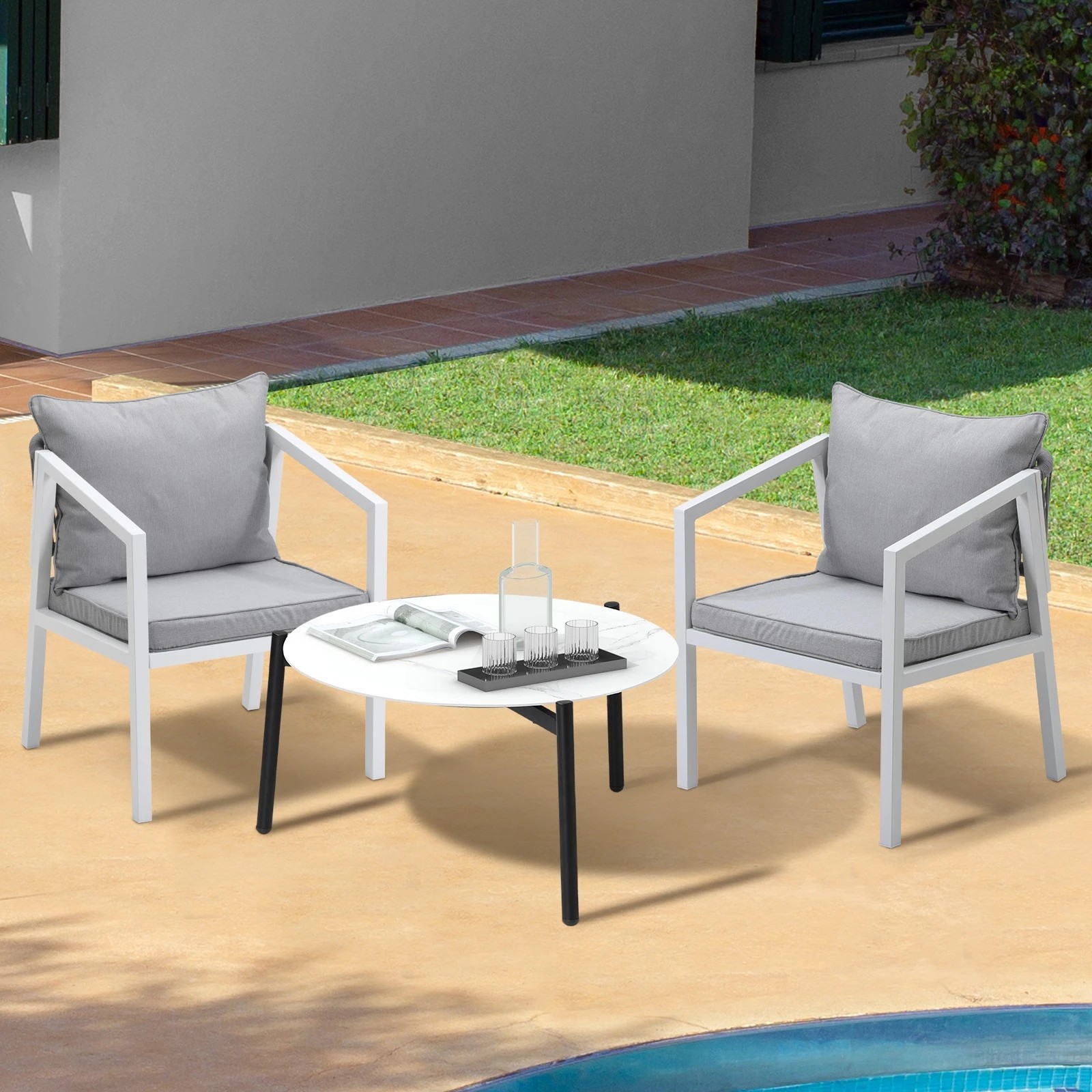 3 Livsip Outdoor Patio Setting Furniture Lounge Set White 70cm Coffee Table - Multi, 3 of 9