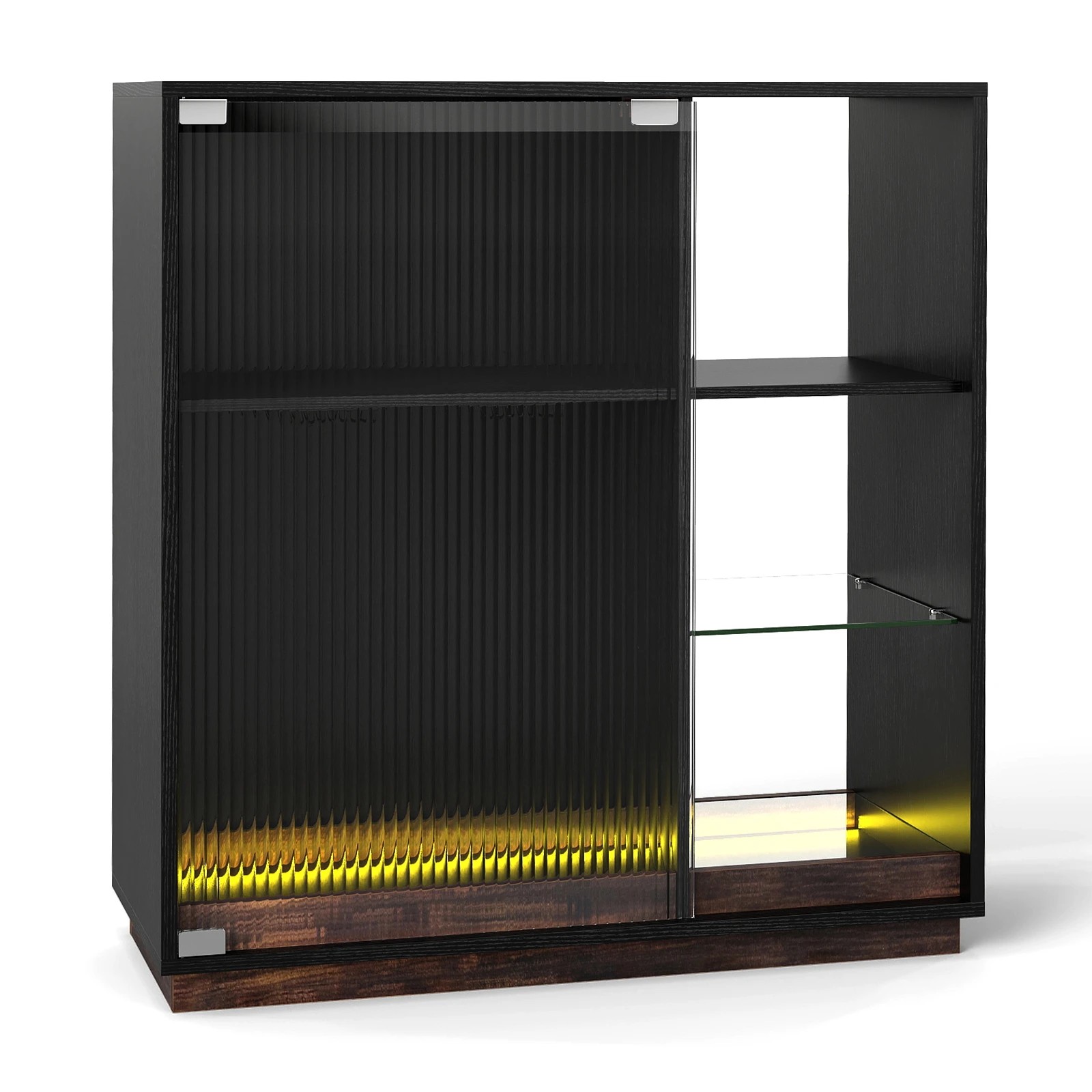 1 Costway Buffet Sideboard LED Wine Bar Cabinet Coffee Station - Black, 1 of 3