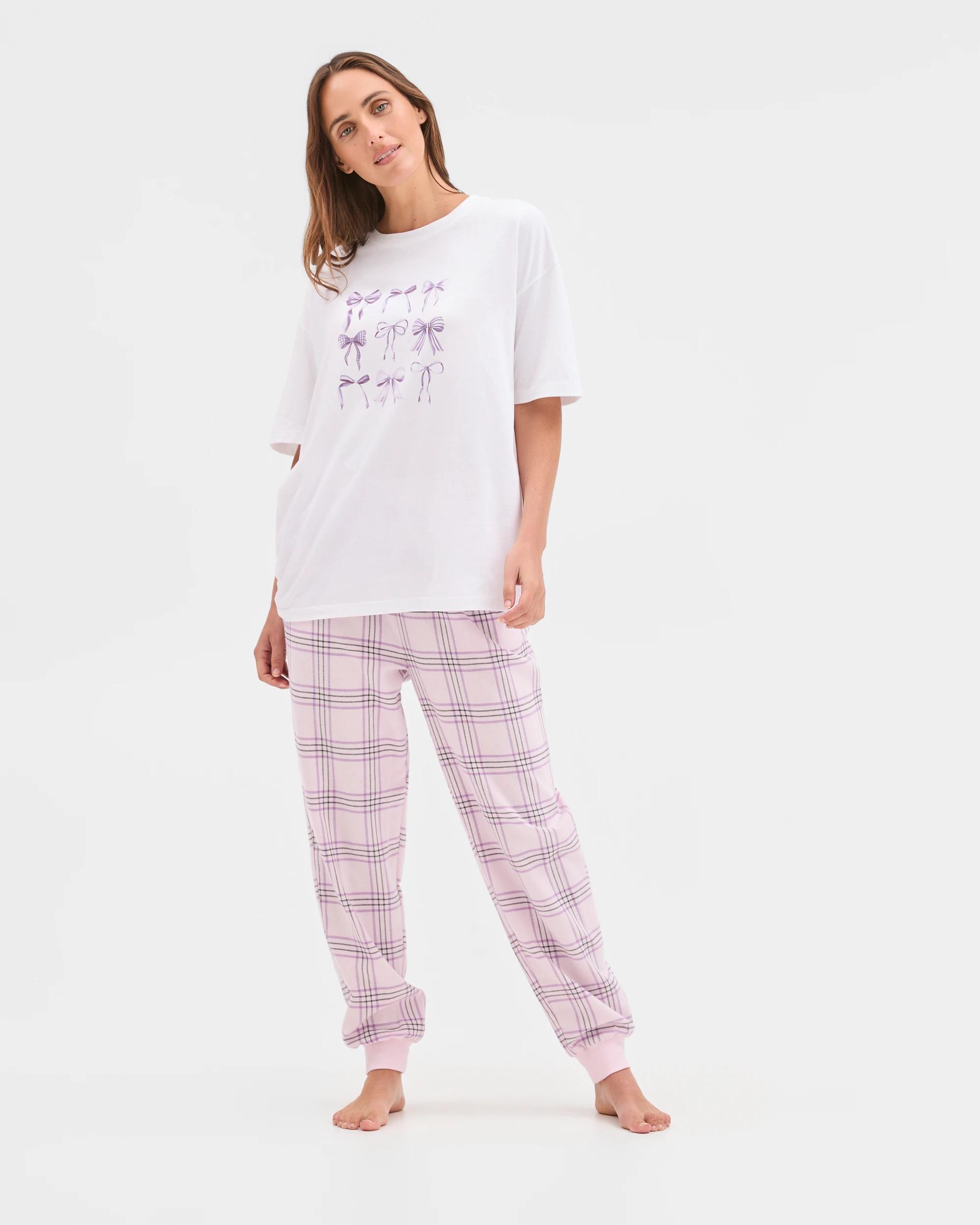3 Target Woman Australian Cotton Flannelette Jogger Sleep Pants PINK CHECK, 3 of 5