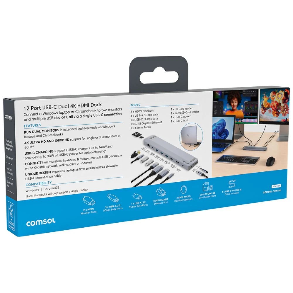 3 Comsol Dual Monitor USB-C 12 Port Docking Station, 3 of 8