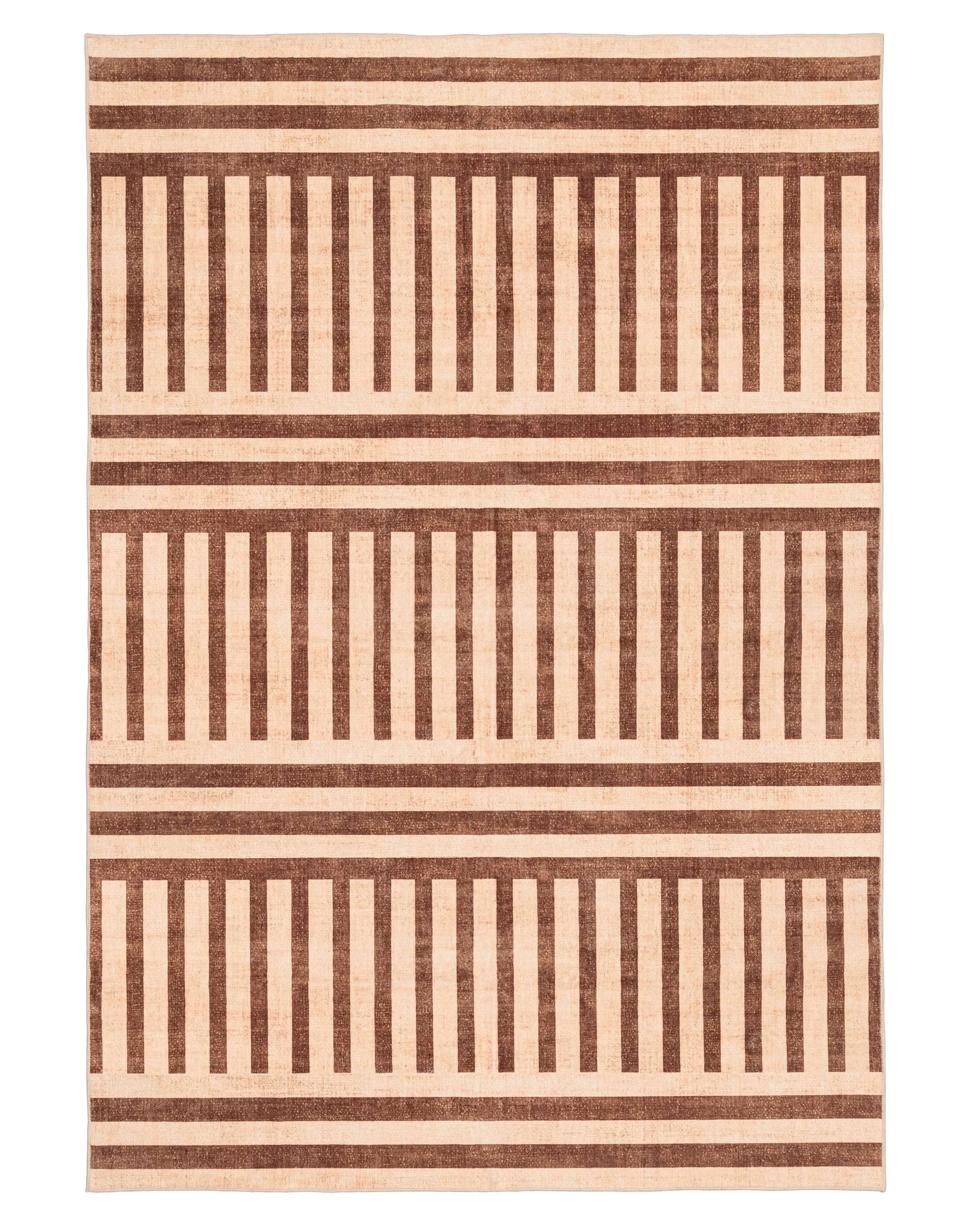 1 Loopsie Sapani Stripe Printed Washable Rug-370cm x 270cm - Brown, 1 of 8