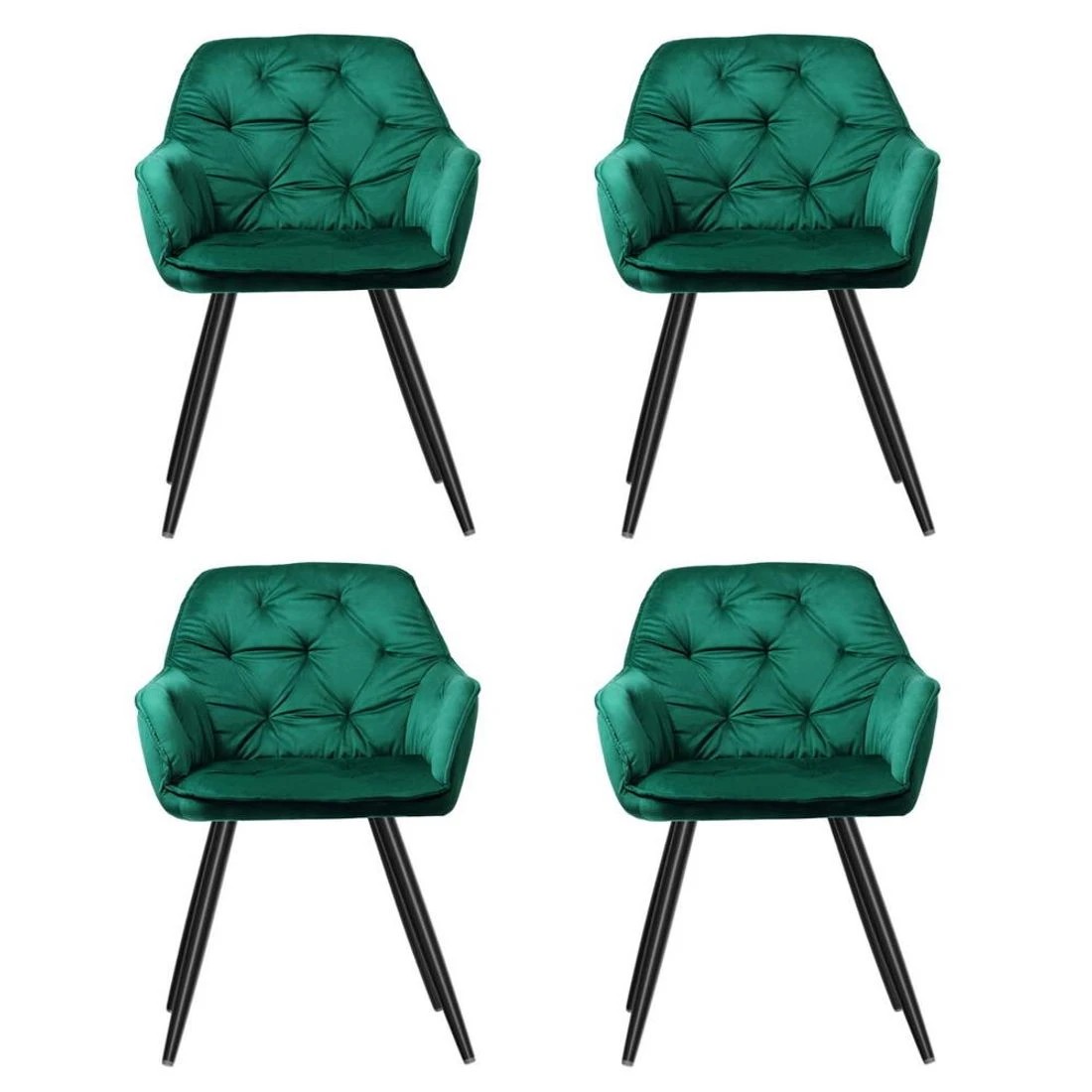3 Artiss Dining Chairs Set of 4 Velvet Diamond Tufted Armchair Green - Green, 3 of 6