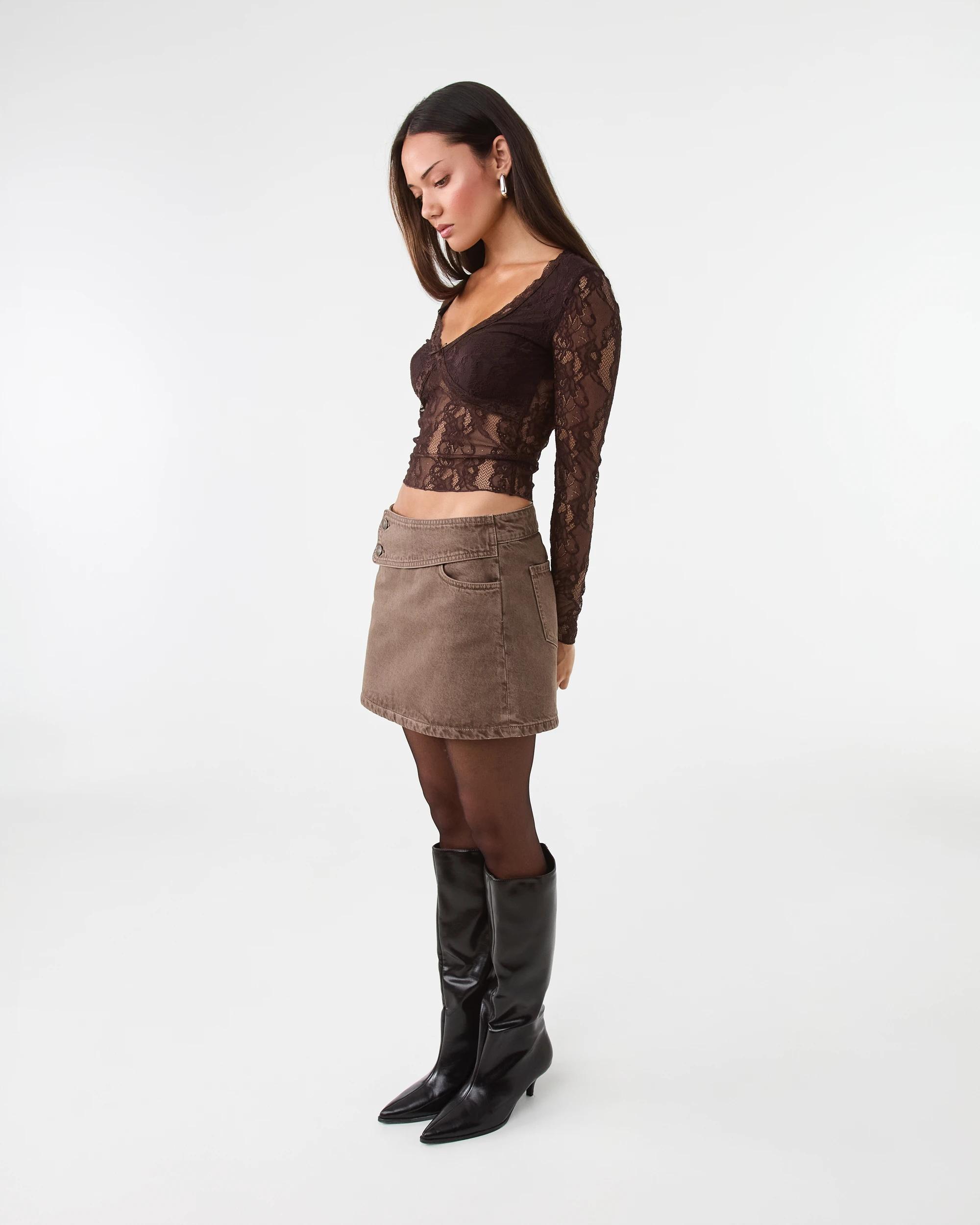 3 Long Sleeve Lace V-Neck Top Choc Plum, 3 of 9