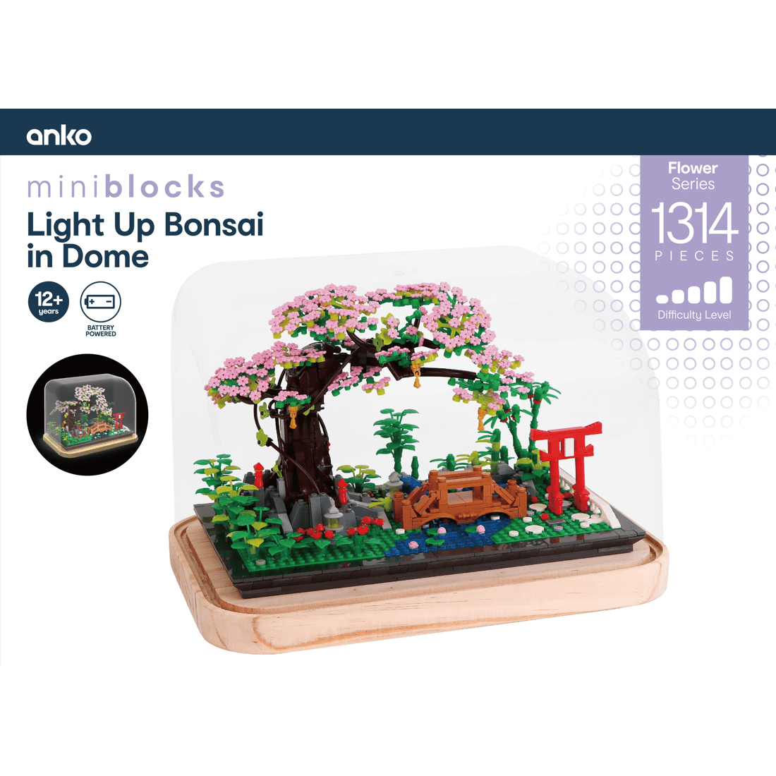 1 1314 Piece Mini Blocks Flower Series: Light Up Bonsai in Dome, 1 of 4