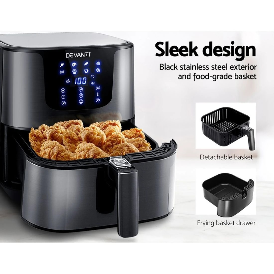 7 Devanti Air Fryer 7L LCD Fryers - Black, 7 of 7
