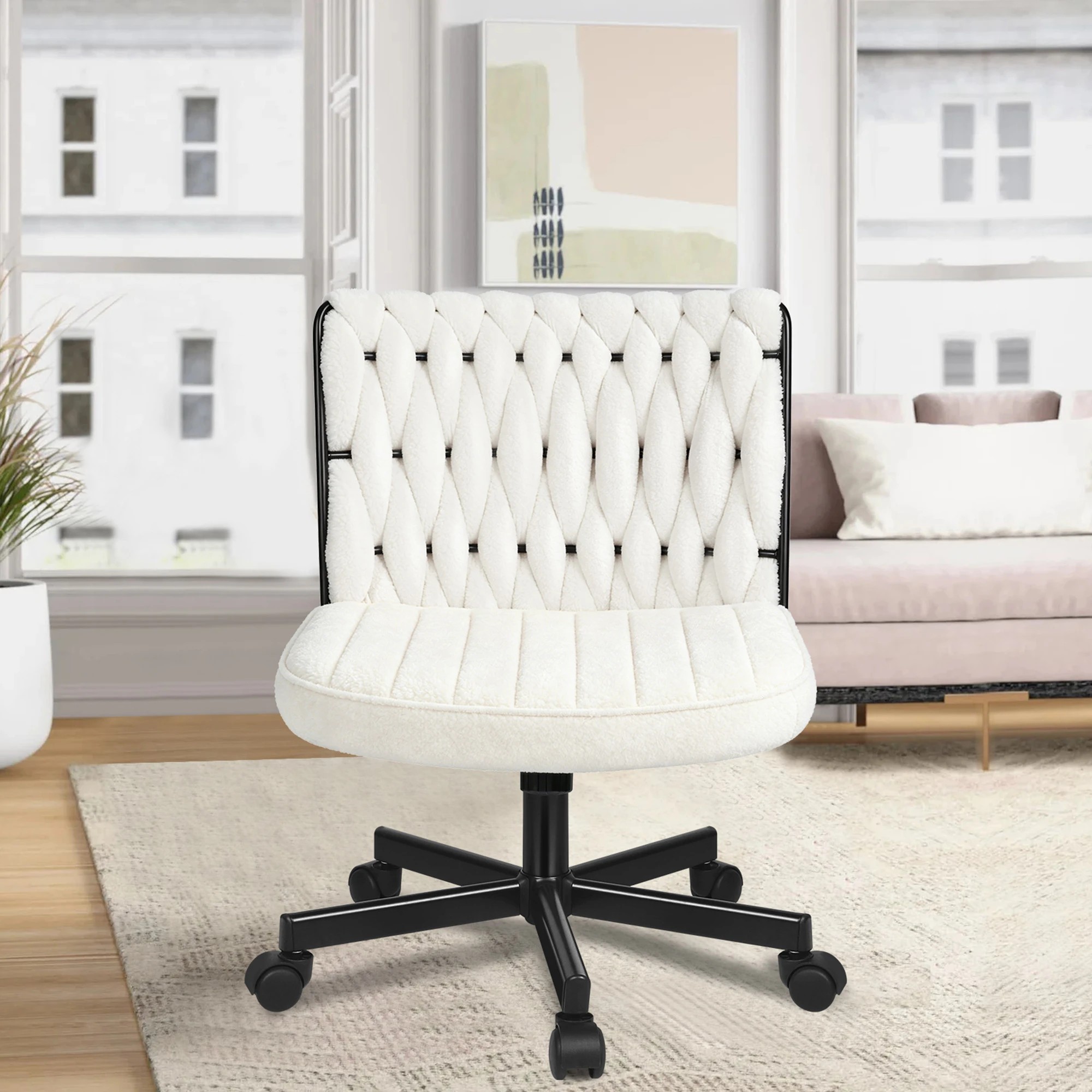 6 Alfordson Armless Office Desk Chair Mid Back Wide Seat w/ Wheels Boucle - White, 6 of 10
