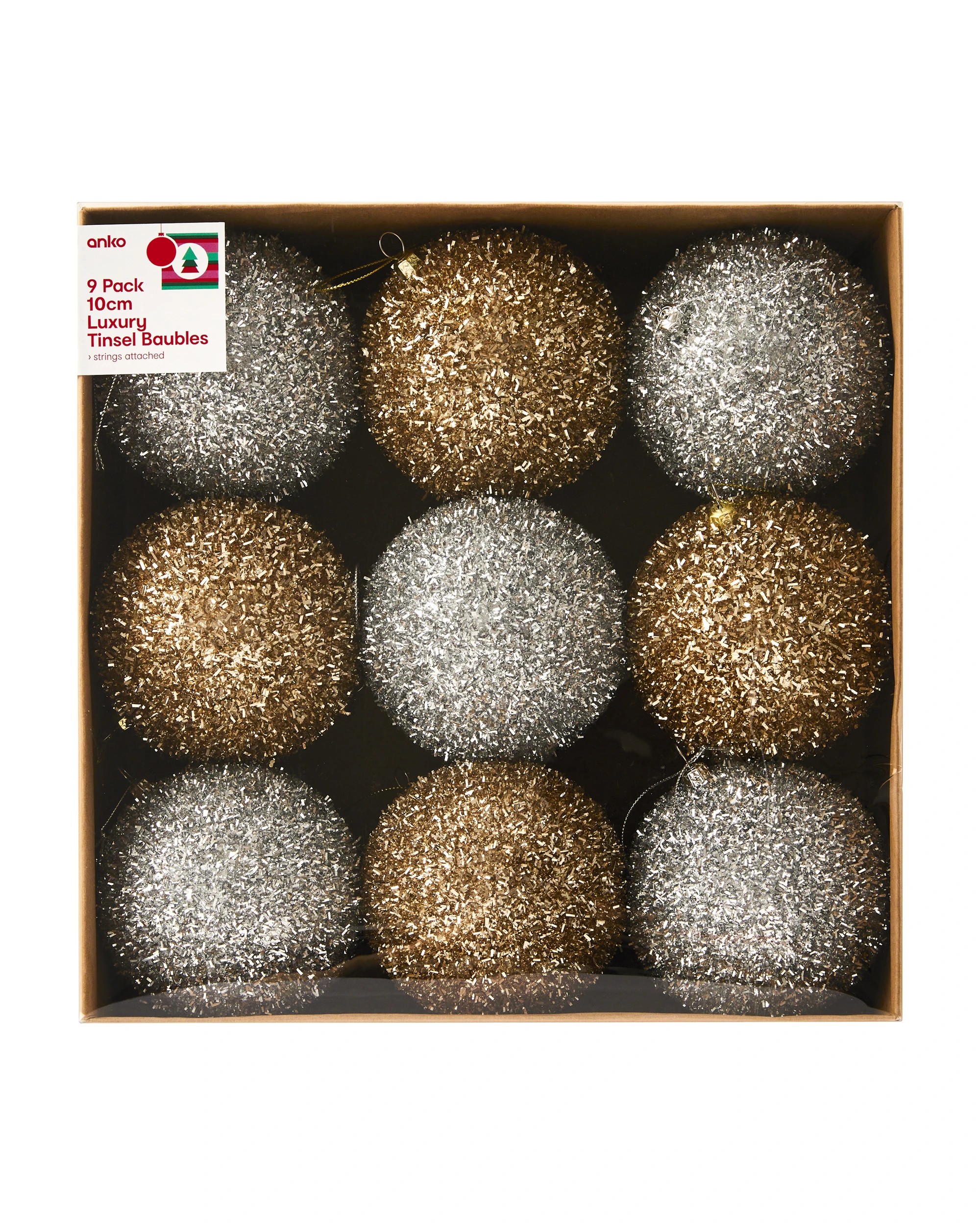 1 9 Pack 10cm Luxury Tinsel Baubles, 1 of 5