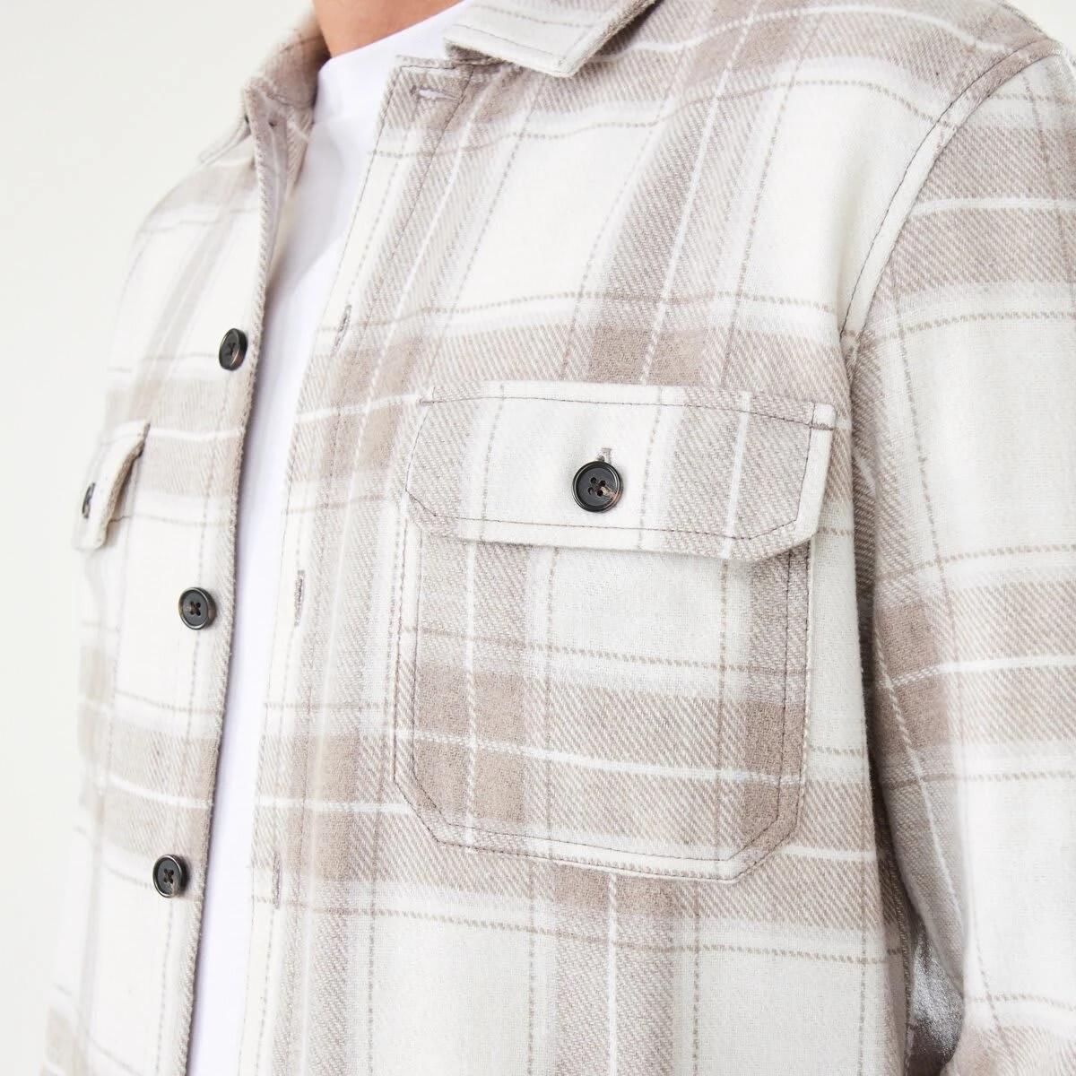 6 Long Sleeve Check Overshirt Bge Check, 6 of 7