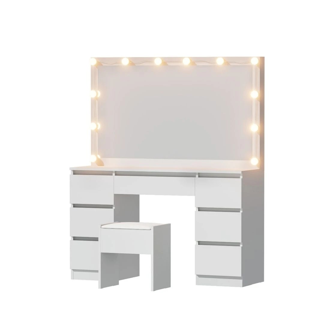 1 Artiss Dressing Table Vanity Desk Set Stool 12 Led Bulbs - White, 1 of 7