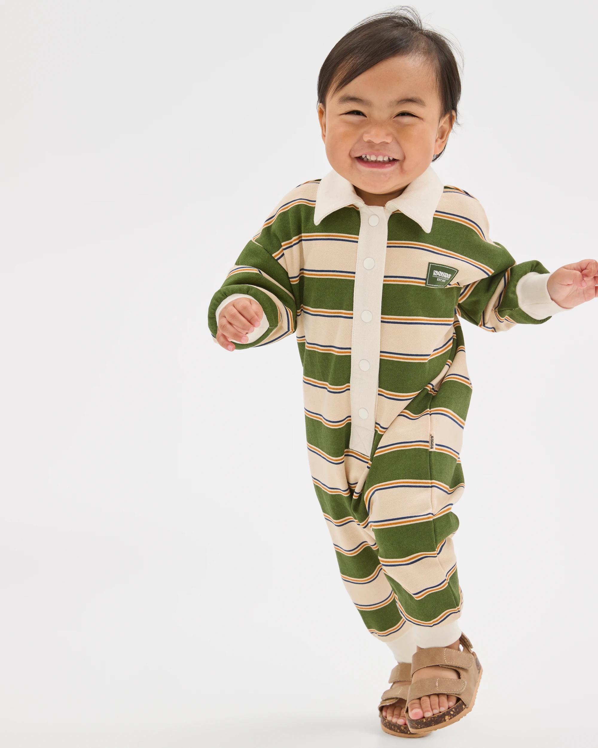 1 Bonds Baby Rugby Onesie RETRO FOREST, 1 of 5