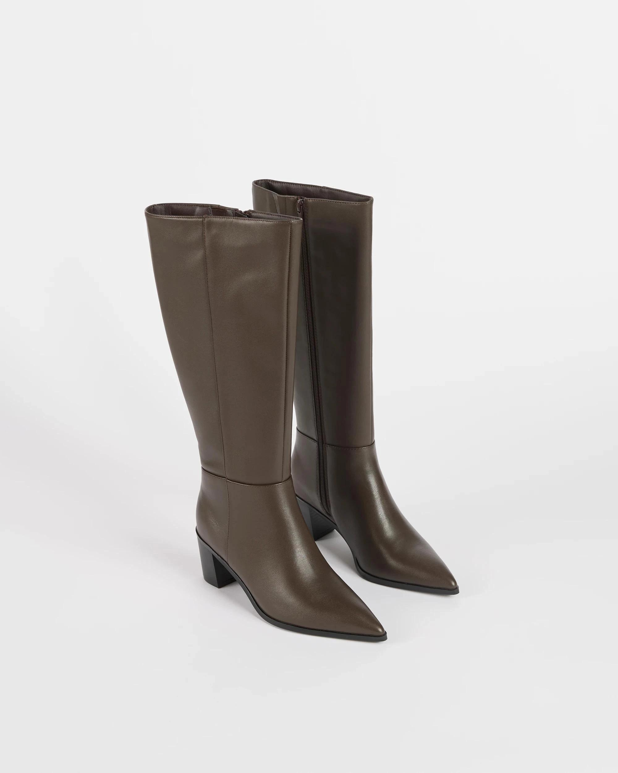 2 Target Woman Genuine Leather Block Heel Long Boot - Rose CHOCOLATE, 2 of 3