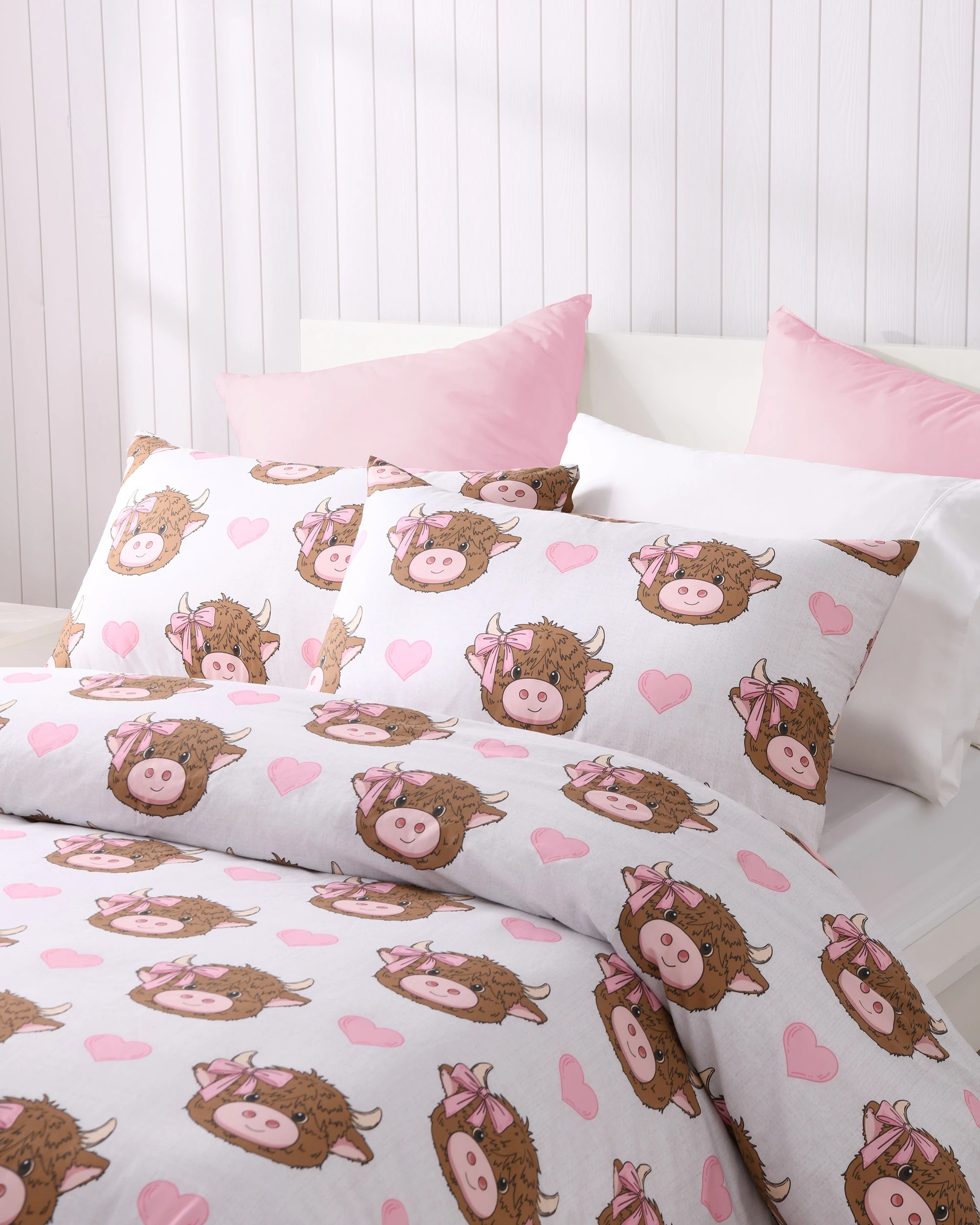 3 Jack & Ava Holly the Highland Cow Kids Cotton Percale Reversible Quilt Cover Set - Double Bed - Pink, 3 of 10