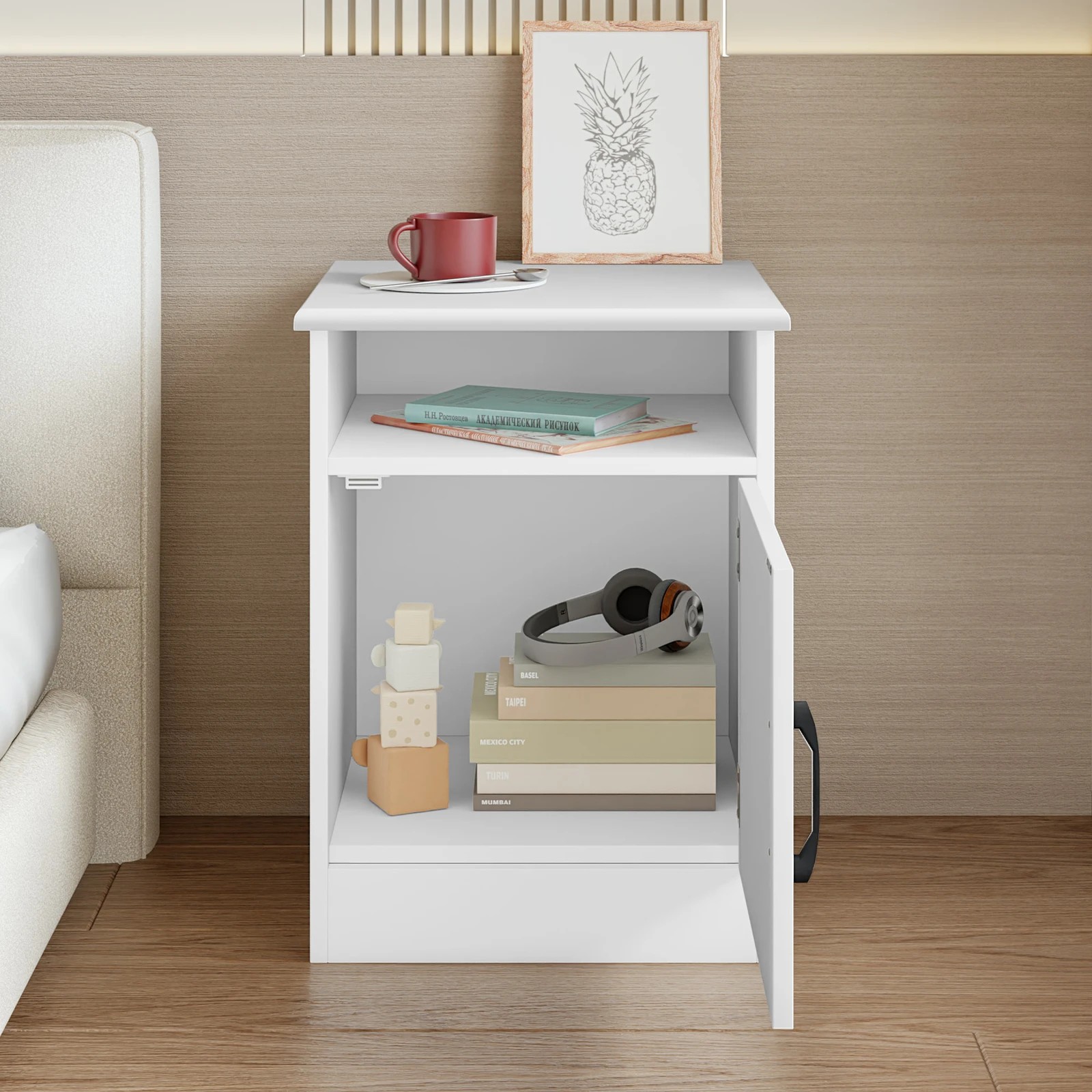5 Alfordson 2x Bedside Table Storage Cabinet Nightstand - White, 5 of 10