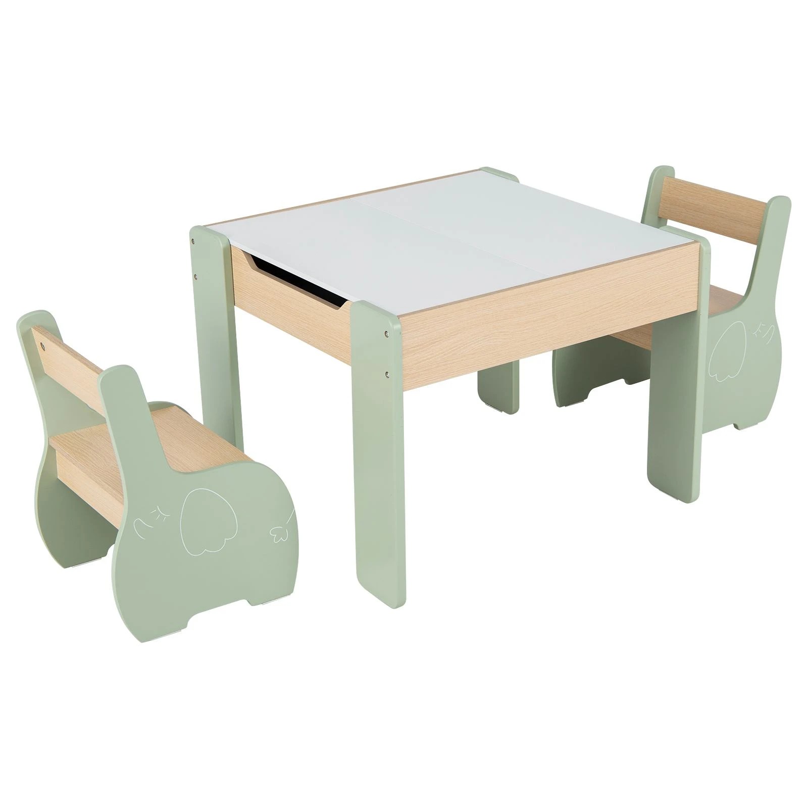 1 Costway 4-in-1 Kids Table Chair Set Wooden Activity Desk - Green, 1 of 7