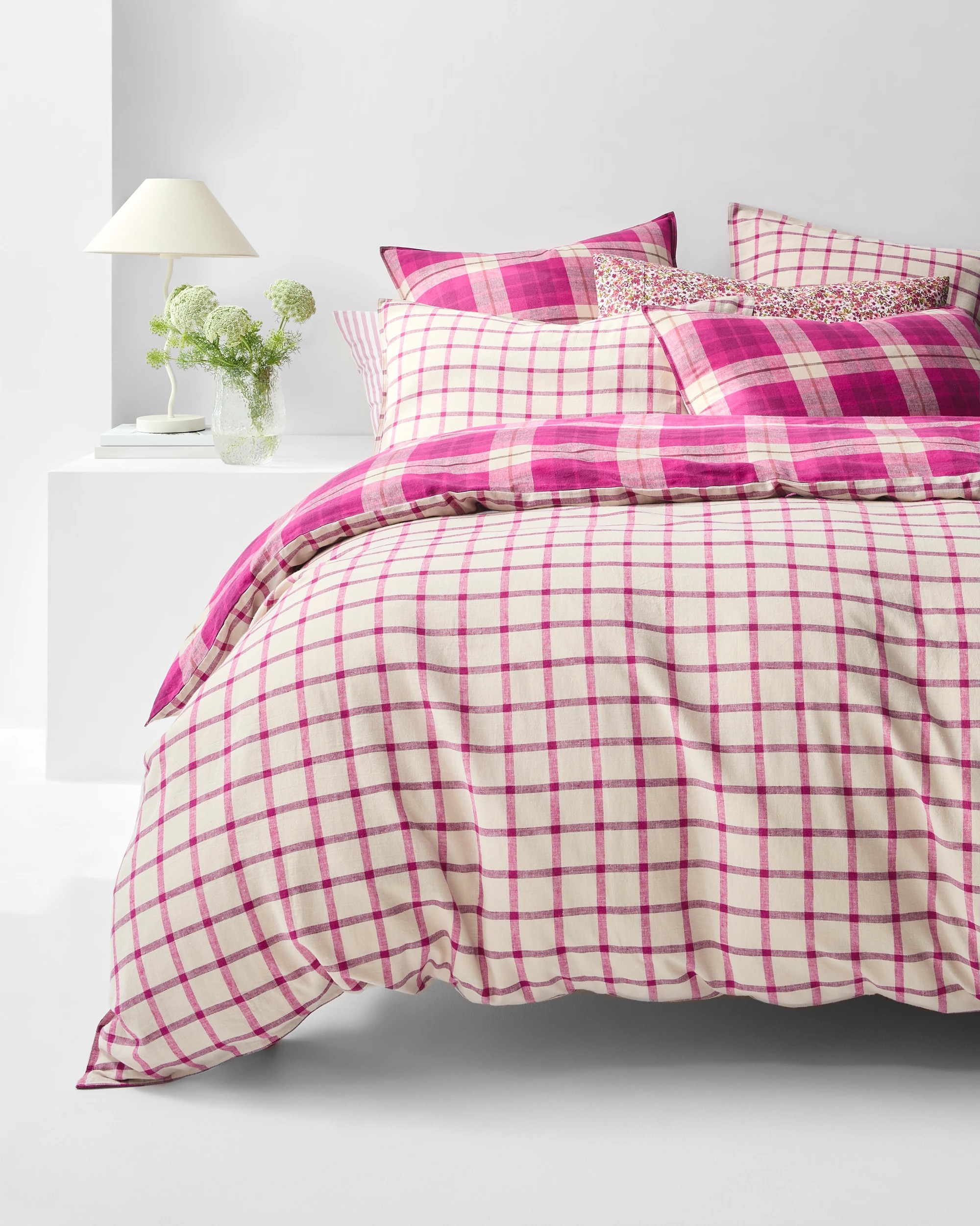 3 Target Aster Check Linen/Coton Quilt Cover Set - Queen Bed - Pink, 3 of 10