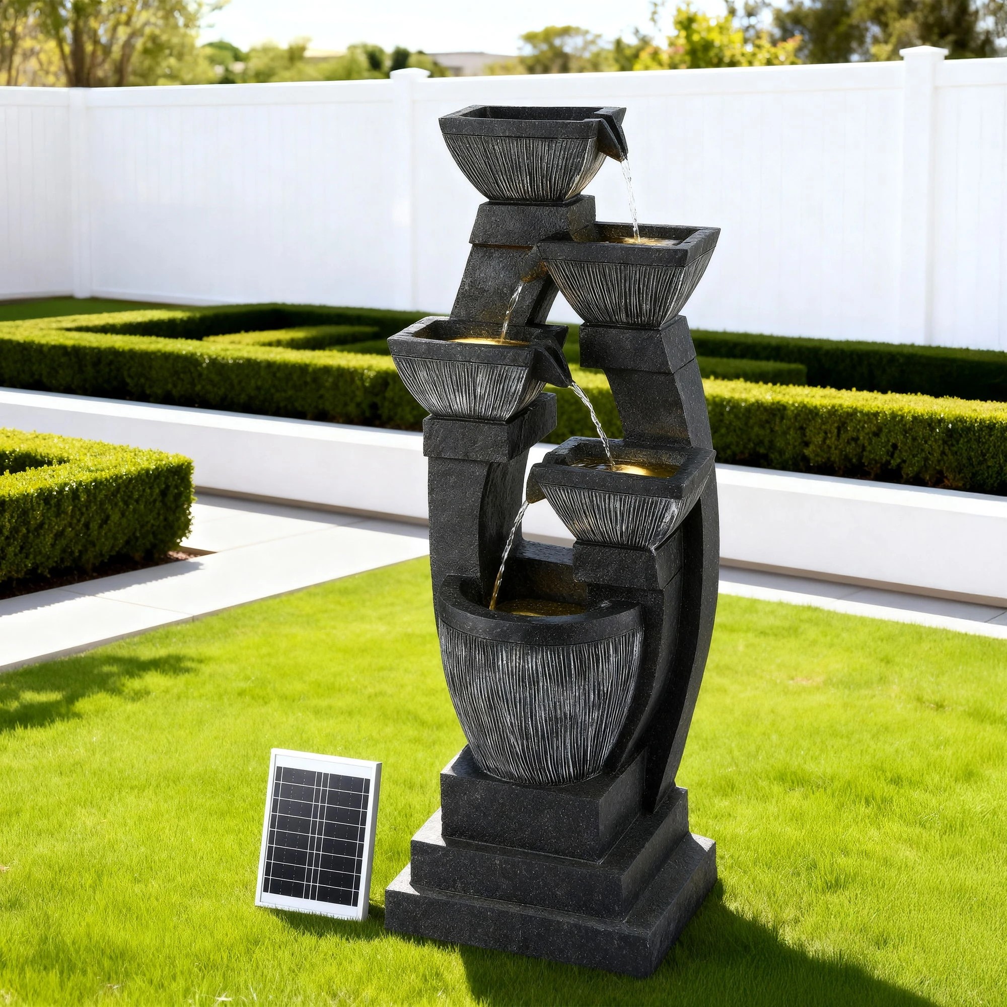 6 Gardeon Solar Fountain Water Feature Outdoor Fountain Indoor 5-Tier Bowl Cascading - Black, 6 of 7