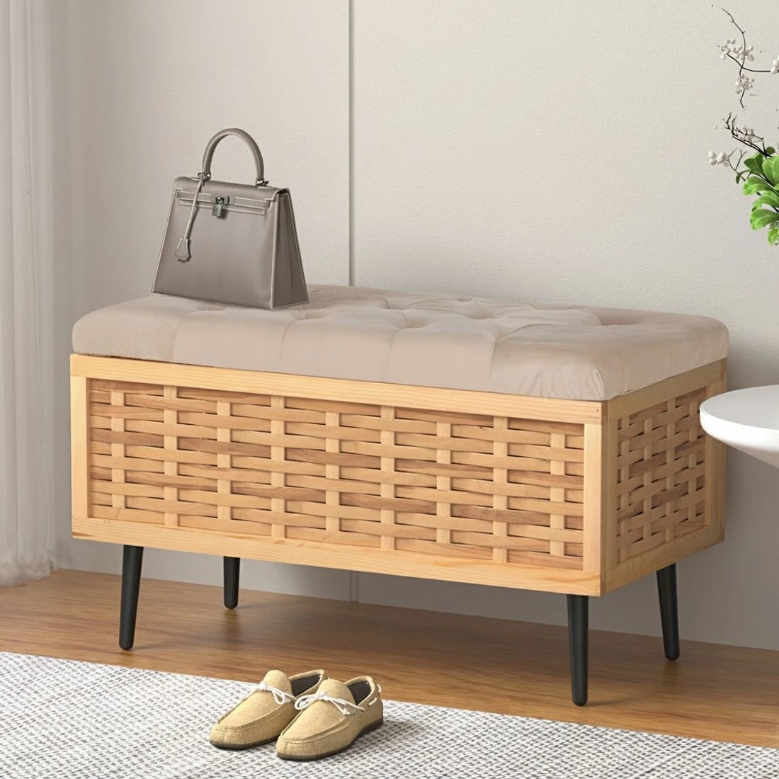 7 Artiss Storage Ottoman Blanket Box 80cm Weaved Velvet Pine - Multi, 7 of 7