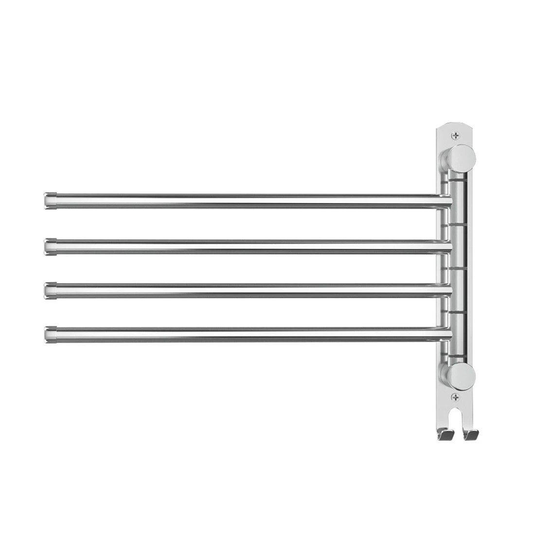 1 Towel Rail Rack Holder 4 Bars Wall Mounted Stainless Steel Swivel Hanging Hook - Silver, 1 of 4