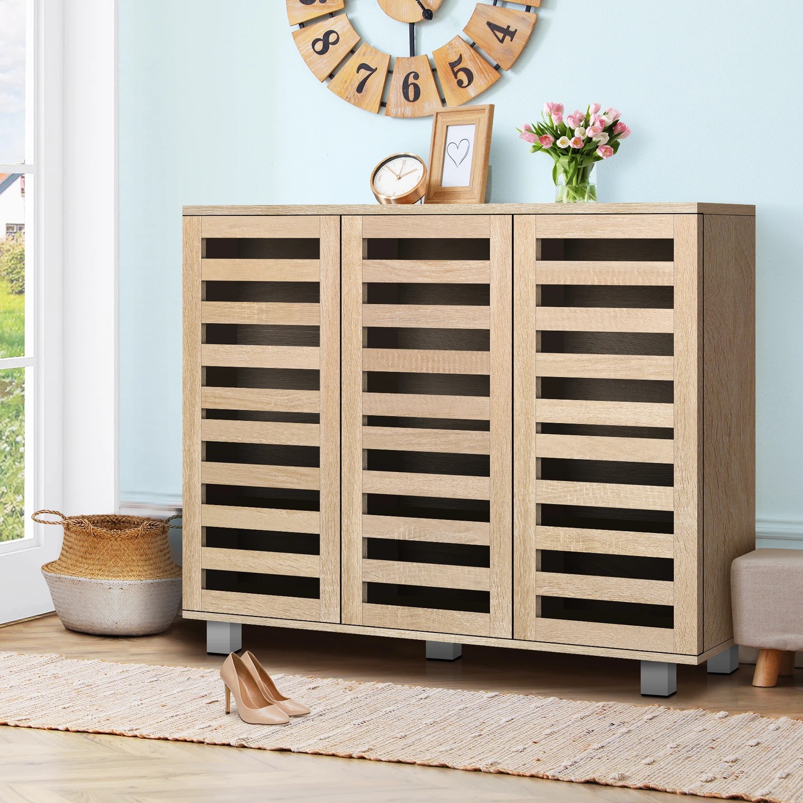 2 Alfordson Shoe Cabinet 30 pairs Storage Rack - Oak, 2 of 10