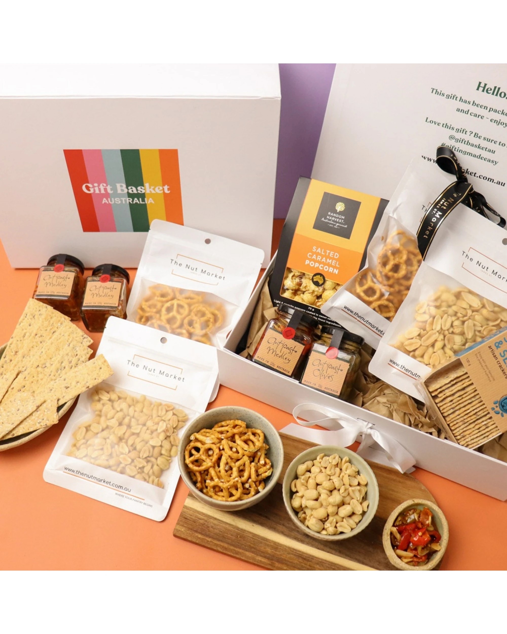 2 Gift Basket Gourmet Nibbles Hamper Set Premium Roasted Nuts Crackers Olives - Multi, 2 of 7