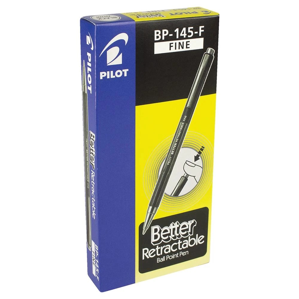 2 PILOT BP-145 Fine Retractable Ballpoint Pens Black 12 Pack, 2 of 2