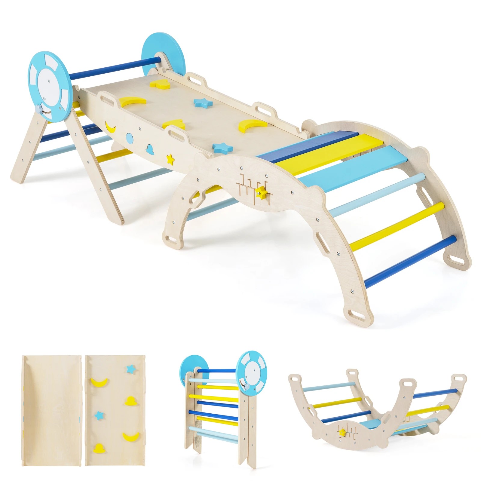 1 Costway Climb Playset 8 in 1 Montessori Climber Frame Ramp Arch - Multi, 1 of 3