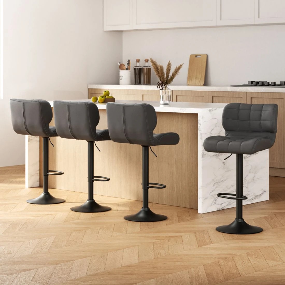 3 Artiss 4x Bar Stools Gas Lift Leather Padded - Grey, 3 of 6