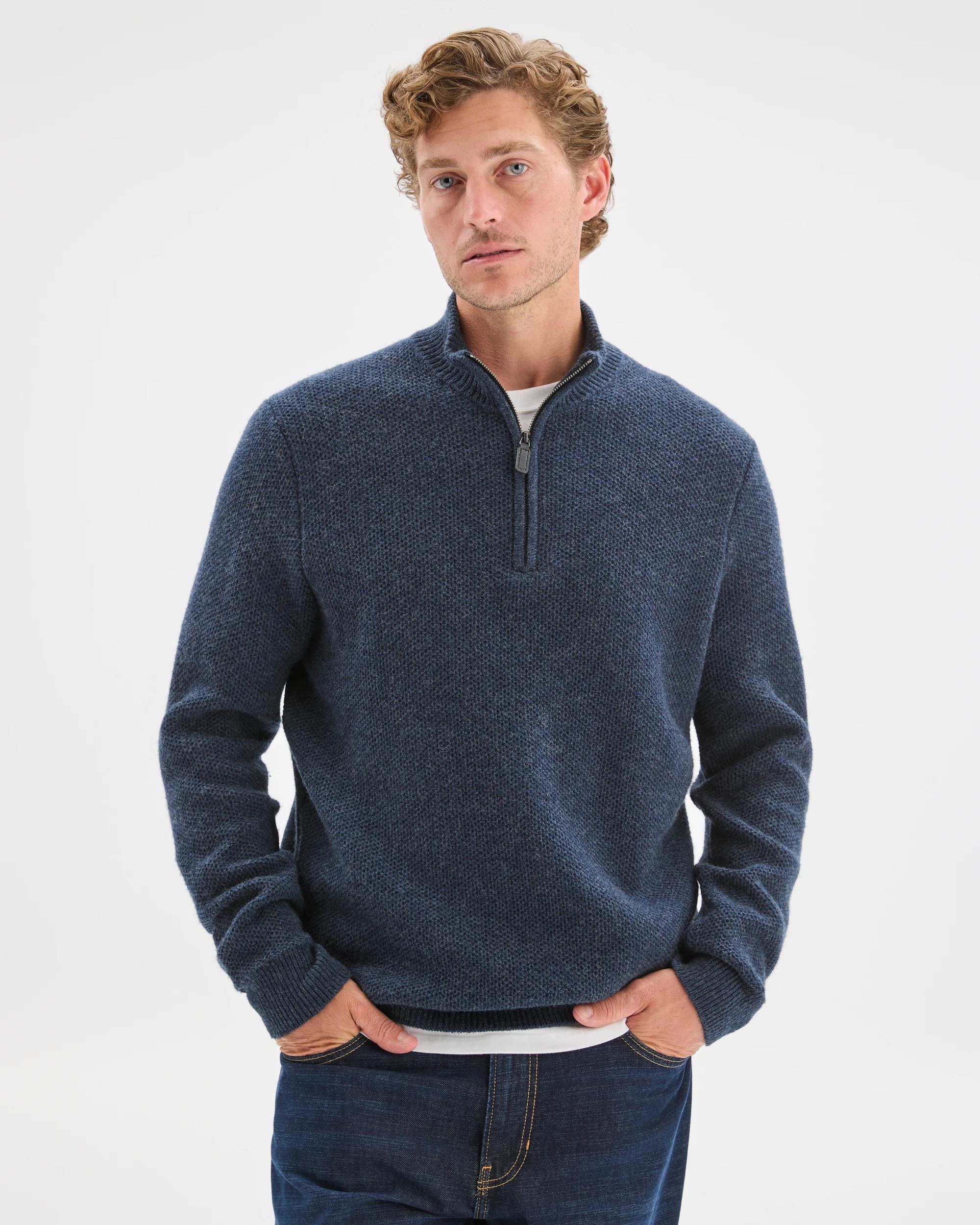 1 Target Man Lambswool 1/2 Zip Knit Jumper NAVY, 1 of 7