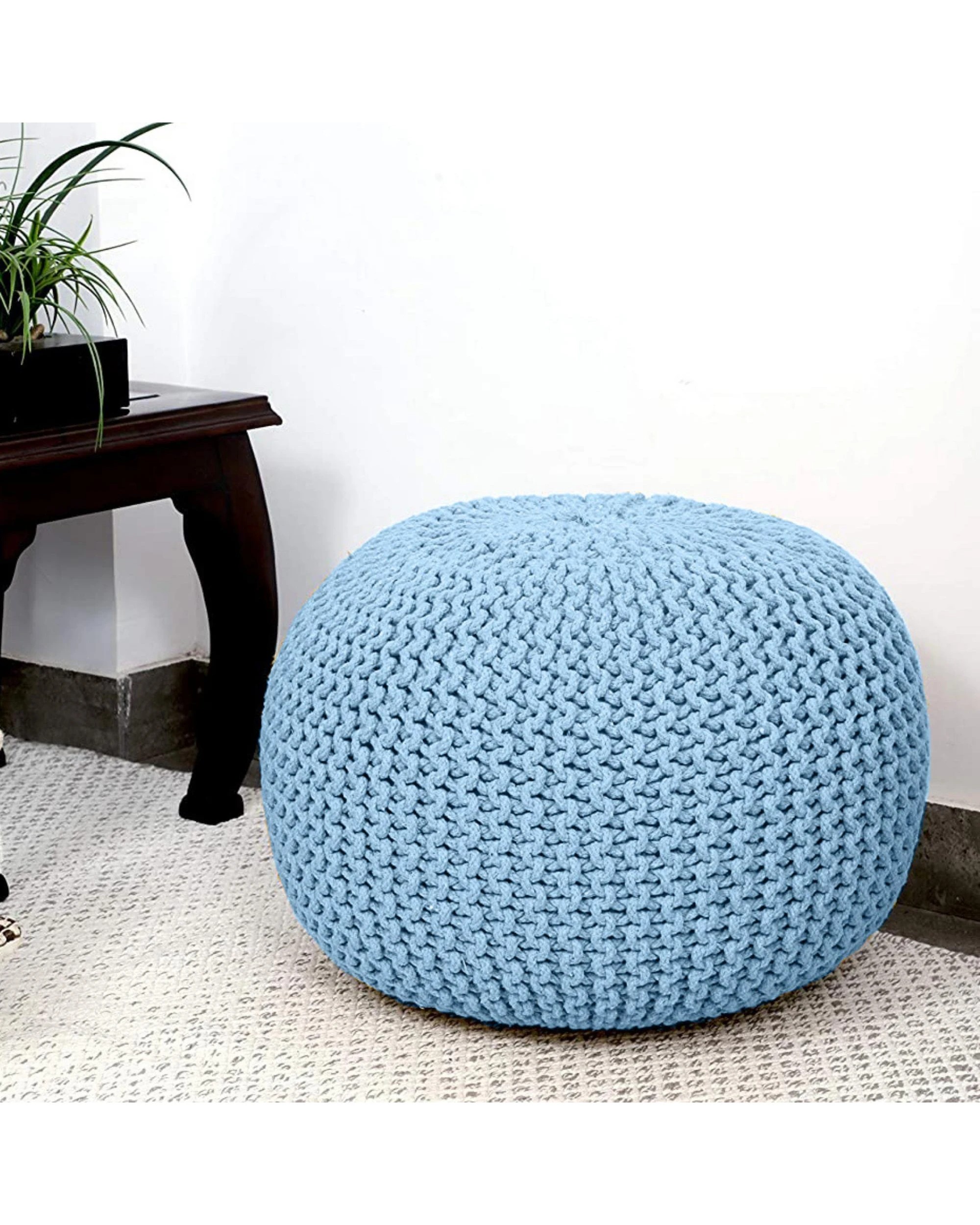 4 La Grace Home Braided Ottoman Pouffe - Ivory, 4 of 9