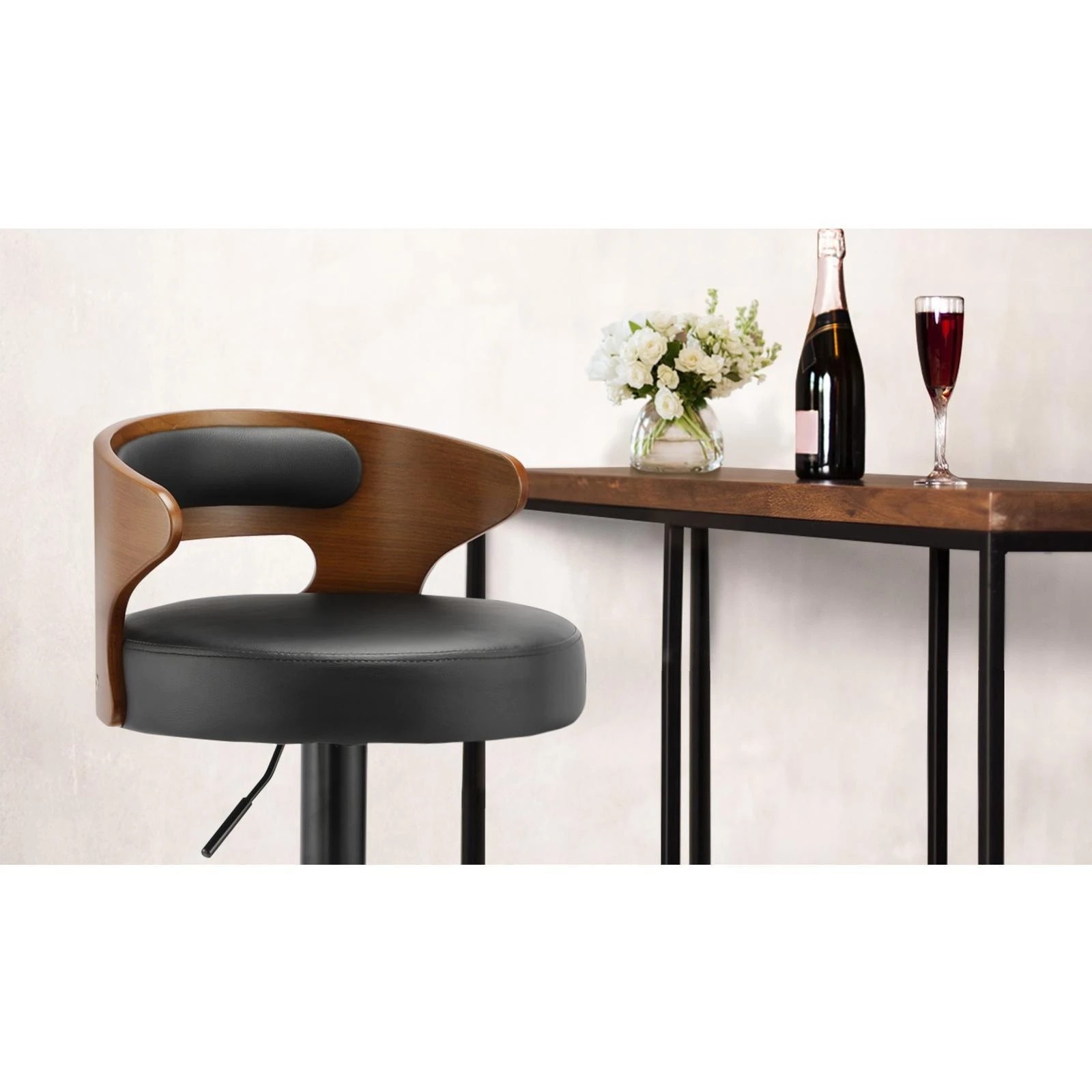 3 Oikiture 2x Bar Stools Kitchen Gas Lift Swivel Chairs Stool Wooden Barstool
 - Black, 3 of 9