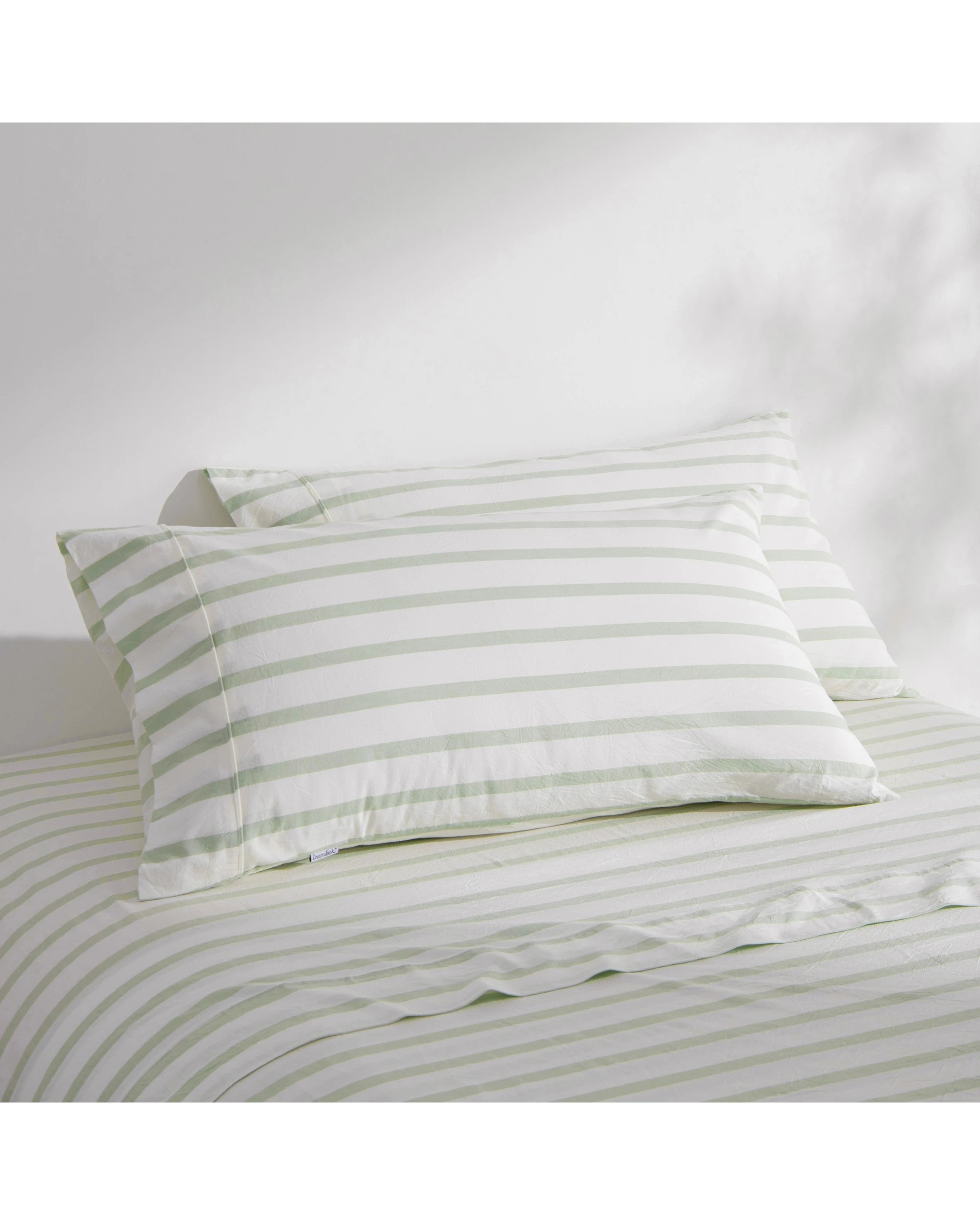 1 Dreamaker Twin Pack Bask Yarn Dyed Washed Cotton Striped King Pillowcase - Sage, 1 of 6