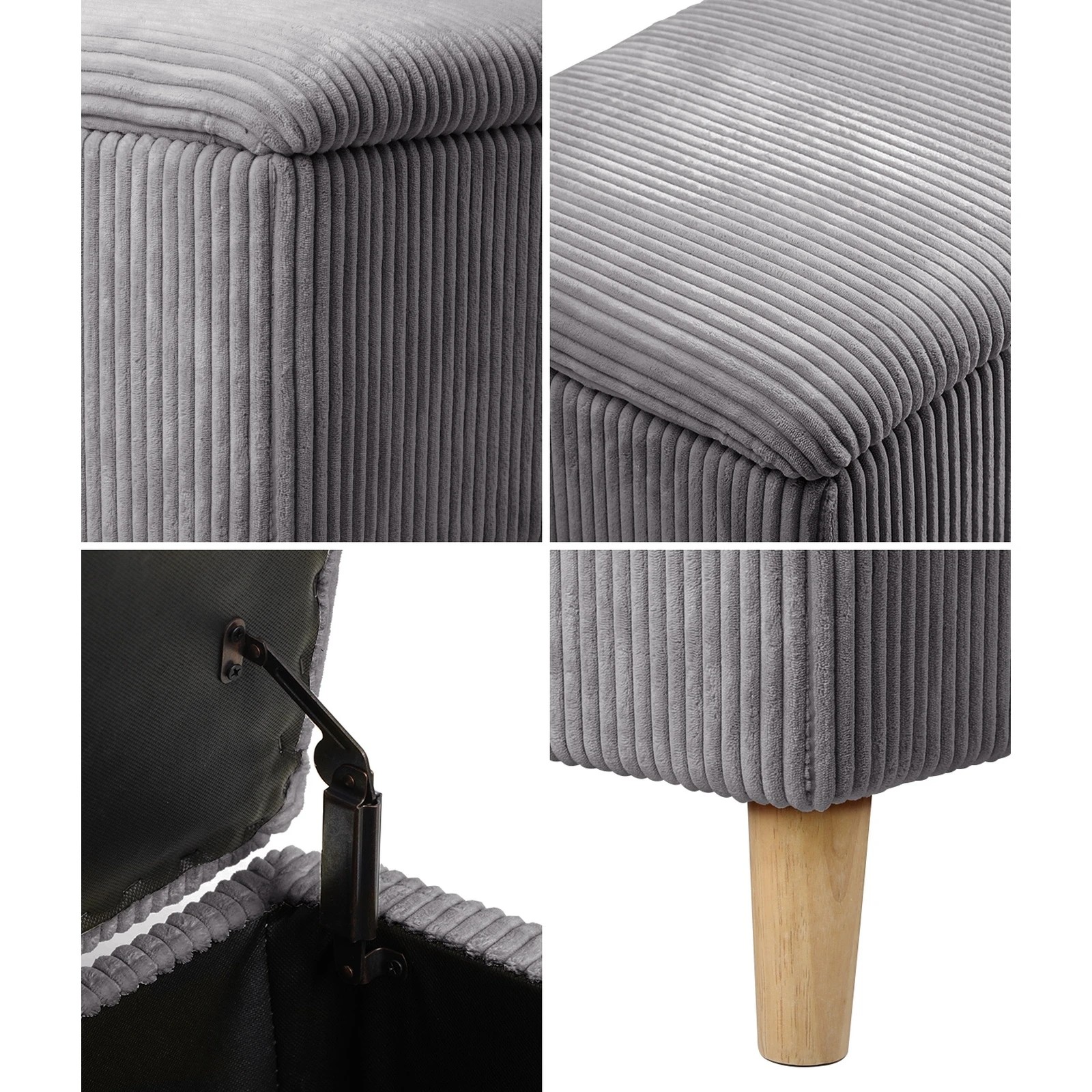 4 Oikiture Storage Ottoman Blanket Box Chest Toy Foot Stool Large Velvet
 - Grey, 4 of 10
