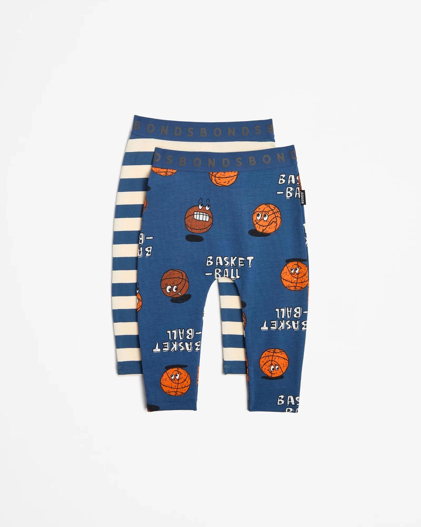 1 Baby Bonds Stretchies Leggings 2 Pack - Navy Blue Bounce Club/Rugby Stripe NAVY BLUE BOUNCE CLUB/RUGBY STRIPE, 1 of 4