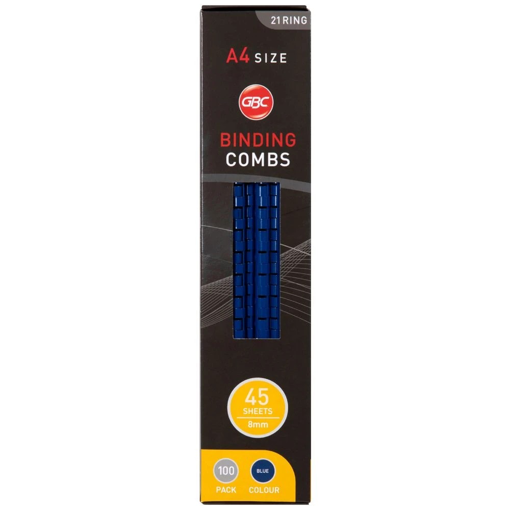 1 GBC Binding Comb 21 Loop Plastic 8mm Blue 100 Pack, 1 of 2