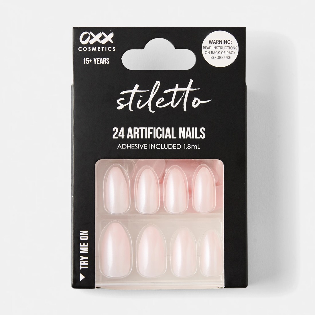 1 OXX Cosmetics 24 Pack Artificial Nails with Adhesive - Stiletto Shape, Light Pink Glaze, 1 of 5