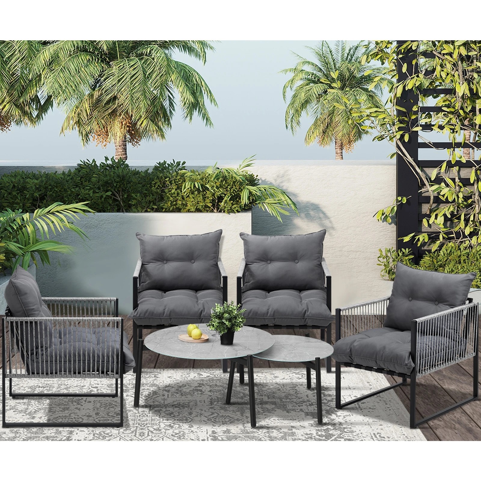 4 Livsip 6PCS Outdoor Patio Setting Lounge Chairs Grey 70cm Coffee Table Garden - Multi, 4 of 9