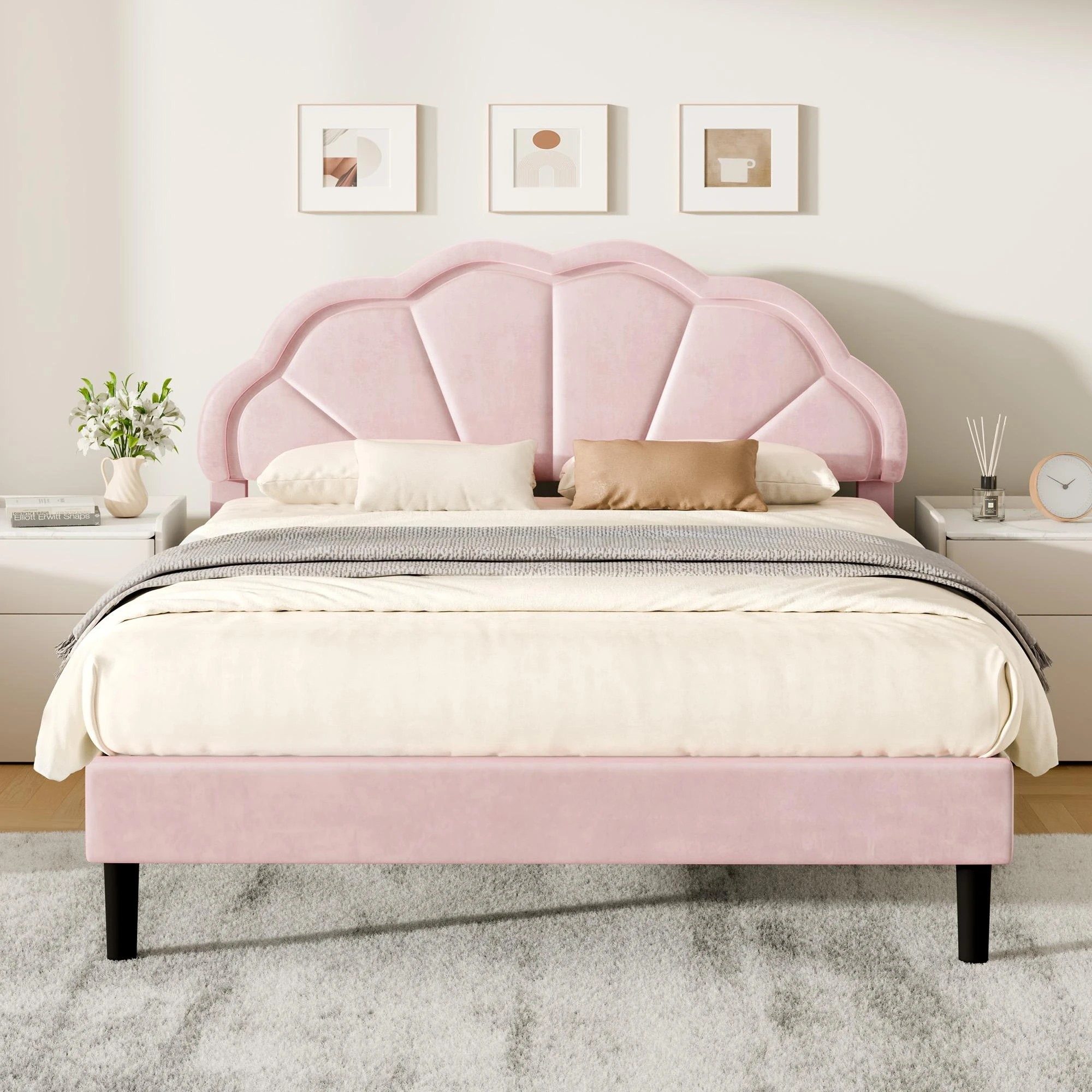 4 Alfordson Bed Frame Double LED Adjustable Headboard Velvet - Pink, 4 of 10