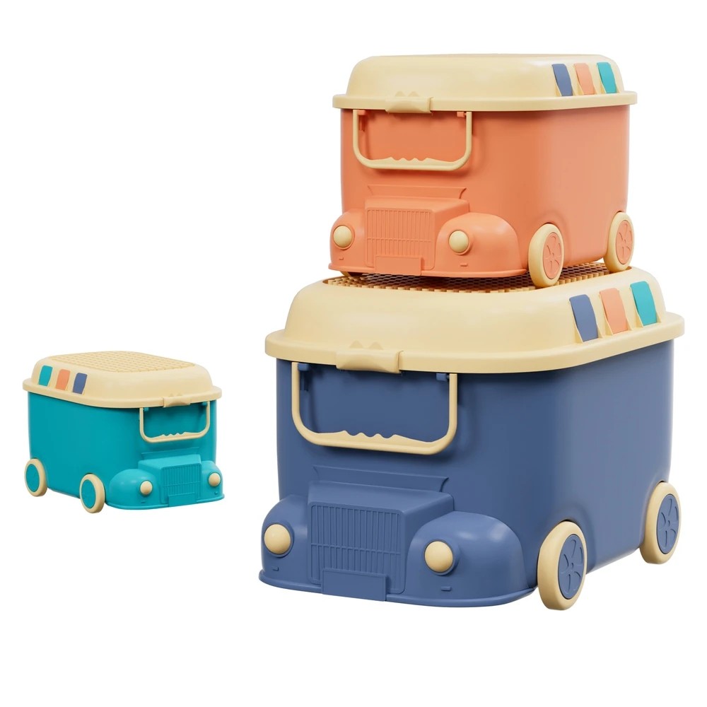 1 Keezi 3PCS Toy Storage Box Cute Car Toy Container Kids Toys Organiser Snack Boxes - Multi, 1 of 5
