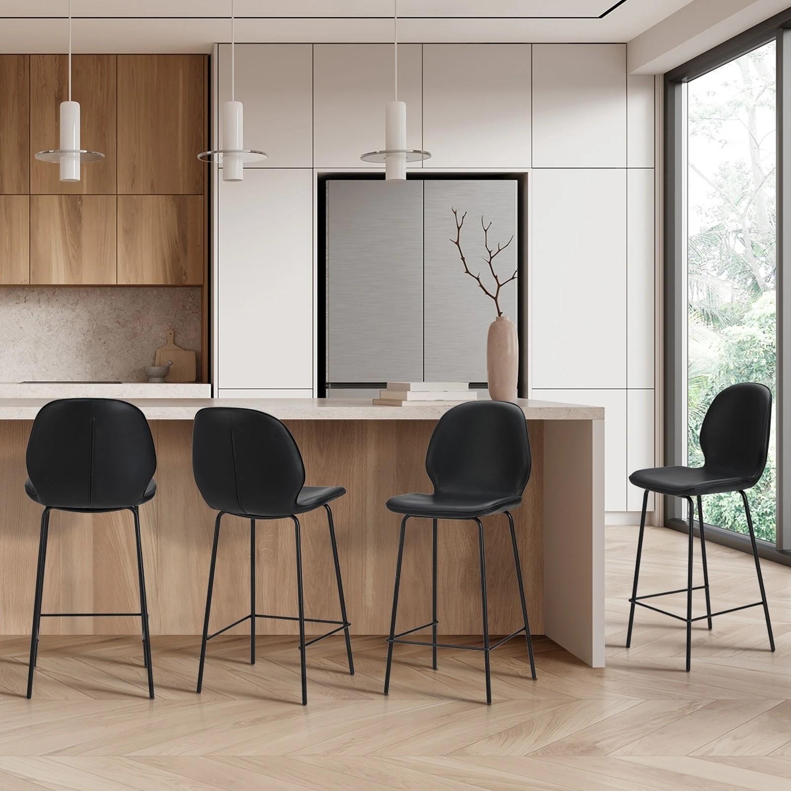 4 Oikiture 4PCS Bar Stools Kitchen Counter Chair Metal - Black, 4 of 9