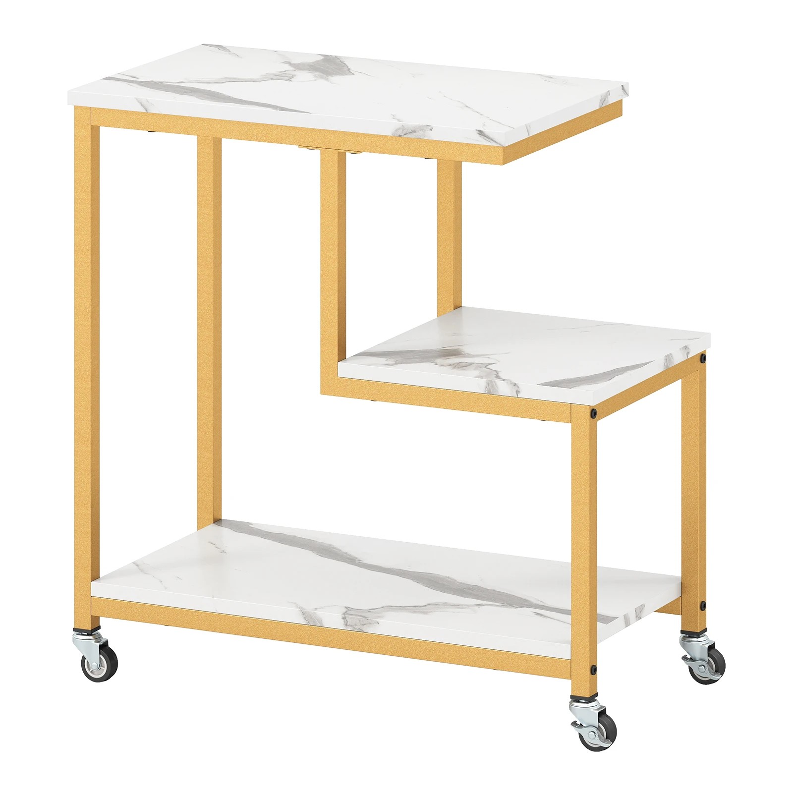 1 Costway G-shaped Side Table 3-Tier Mobile End Table w/Open Shelve Sofa Couch Side Table, 1 of 5