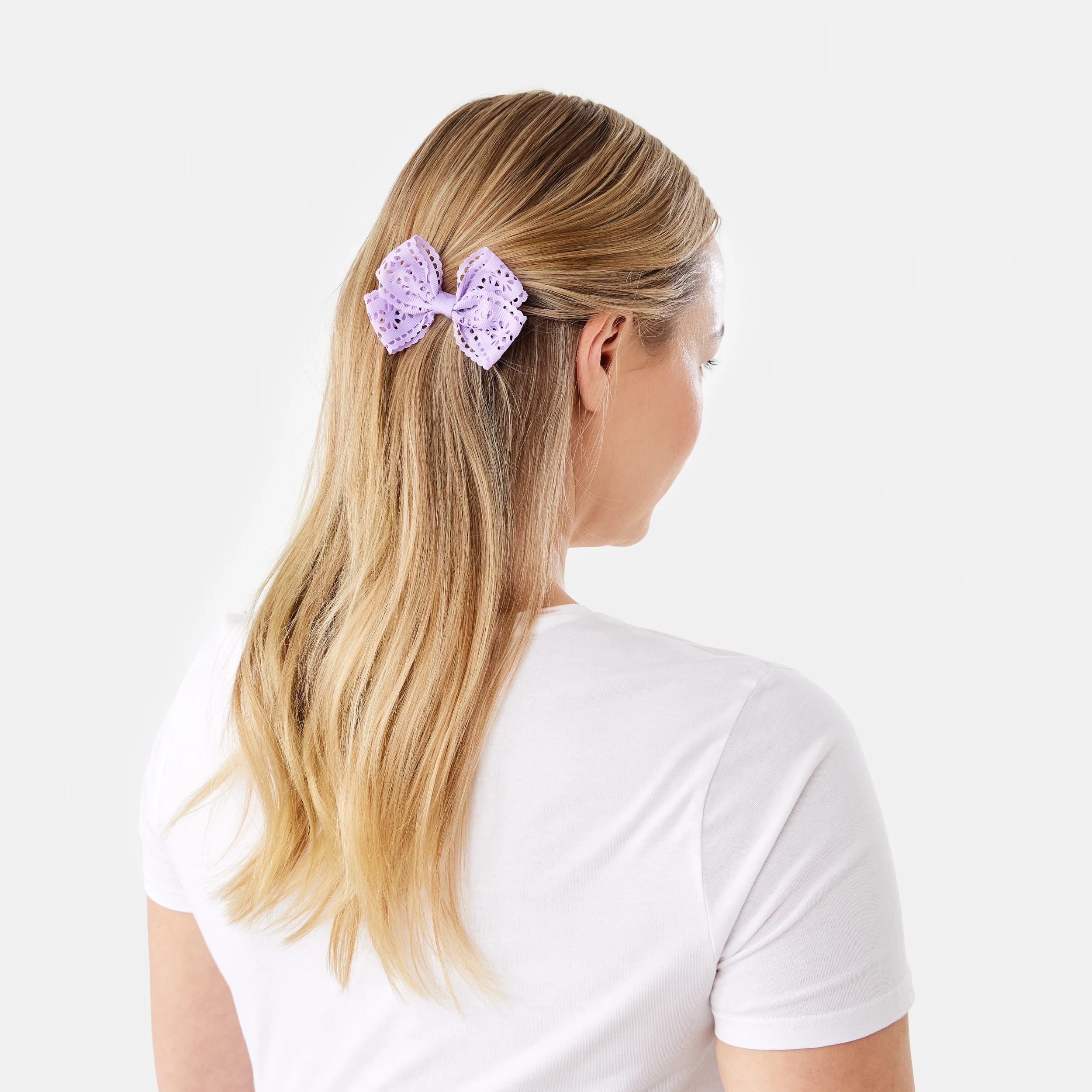 4 2 Pack Purple Laser Cut Bow Hair Clips, 4 of 5