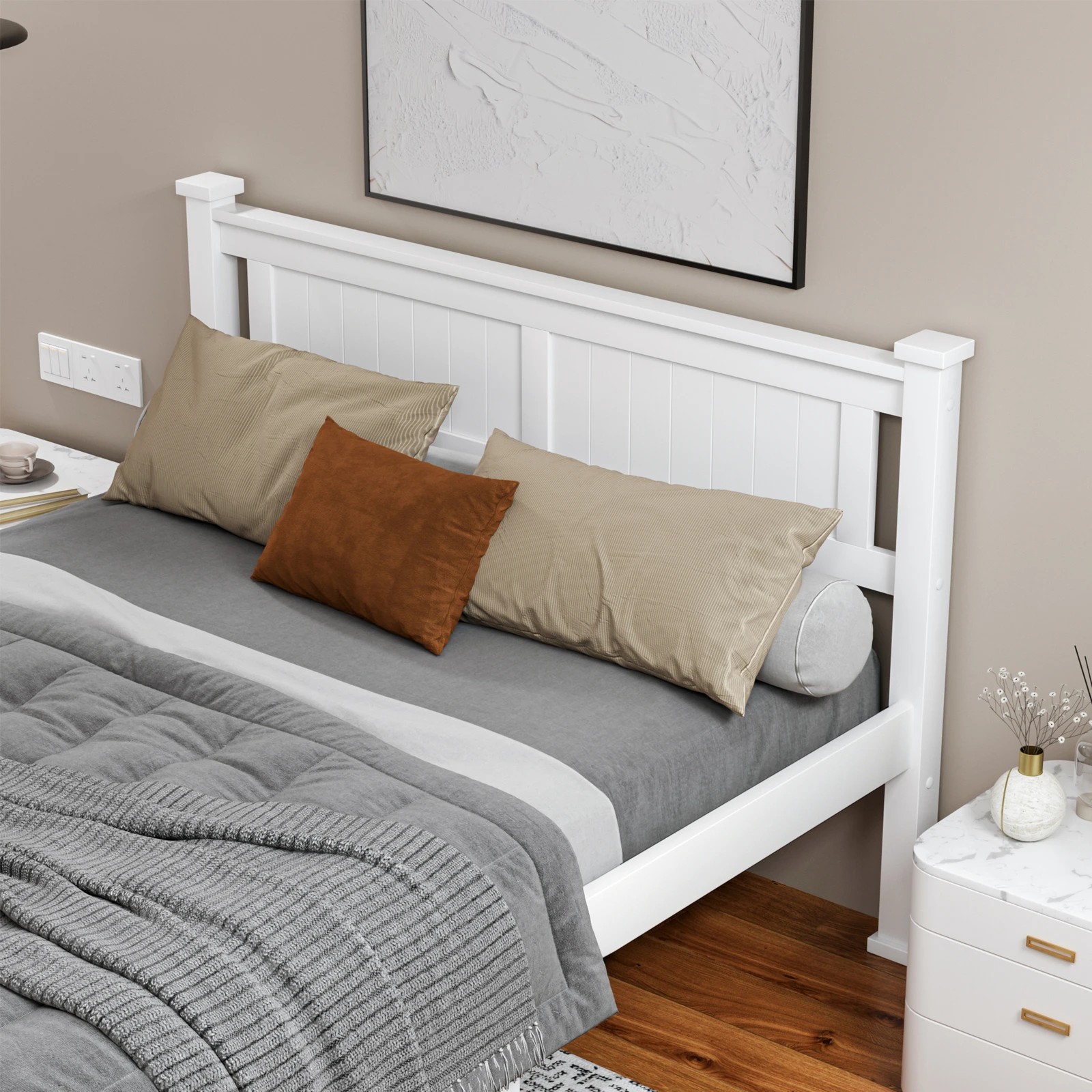 4 Alfordson Bed Frame Wooden Timber Queen Size Mattress Base Platform Arne - White, 4 of 10
