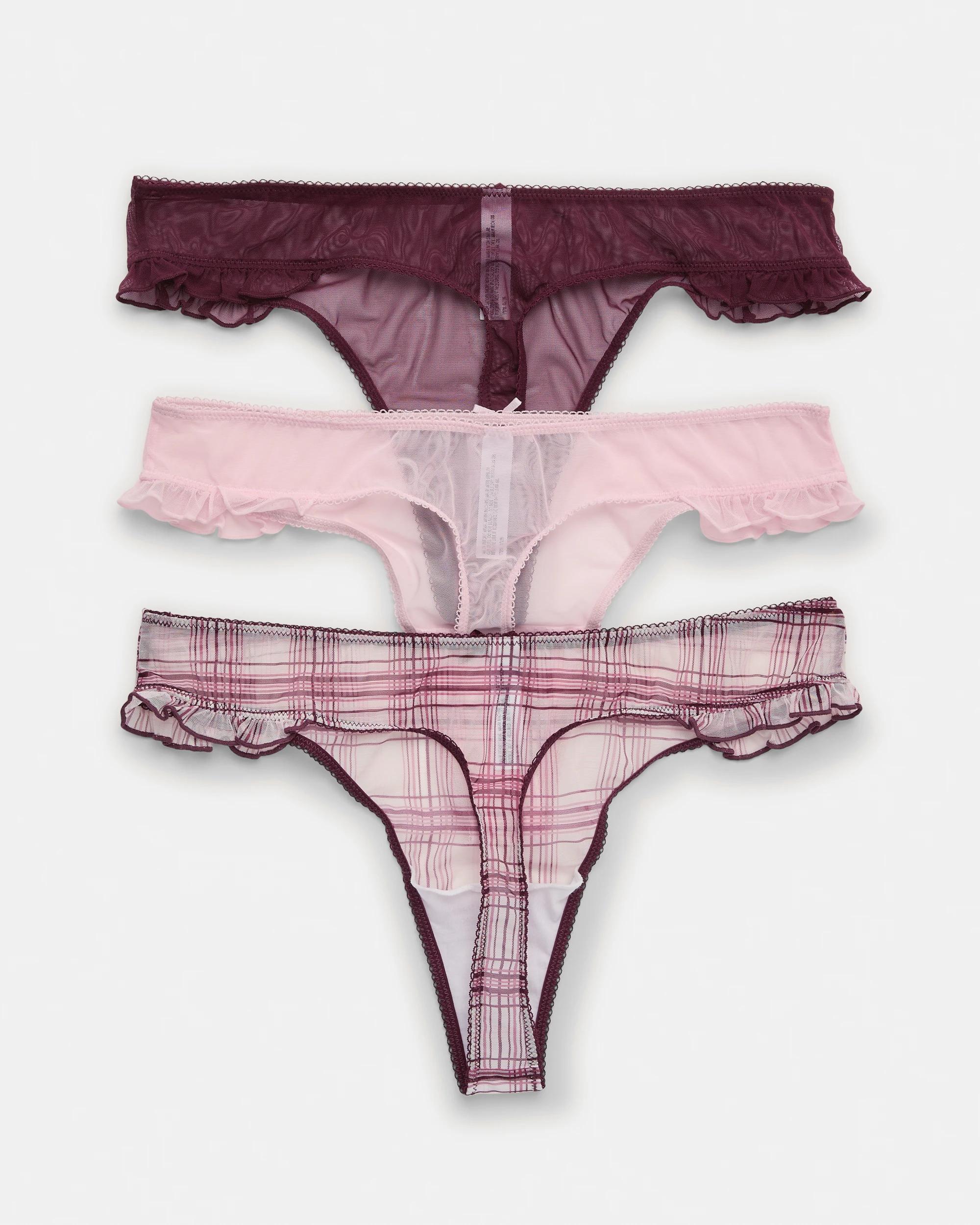 2 3 Pack Mesh G-String Briefs Burg Check, 2 of 10