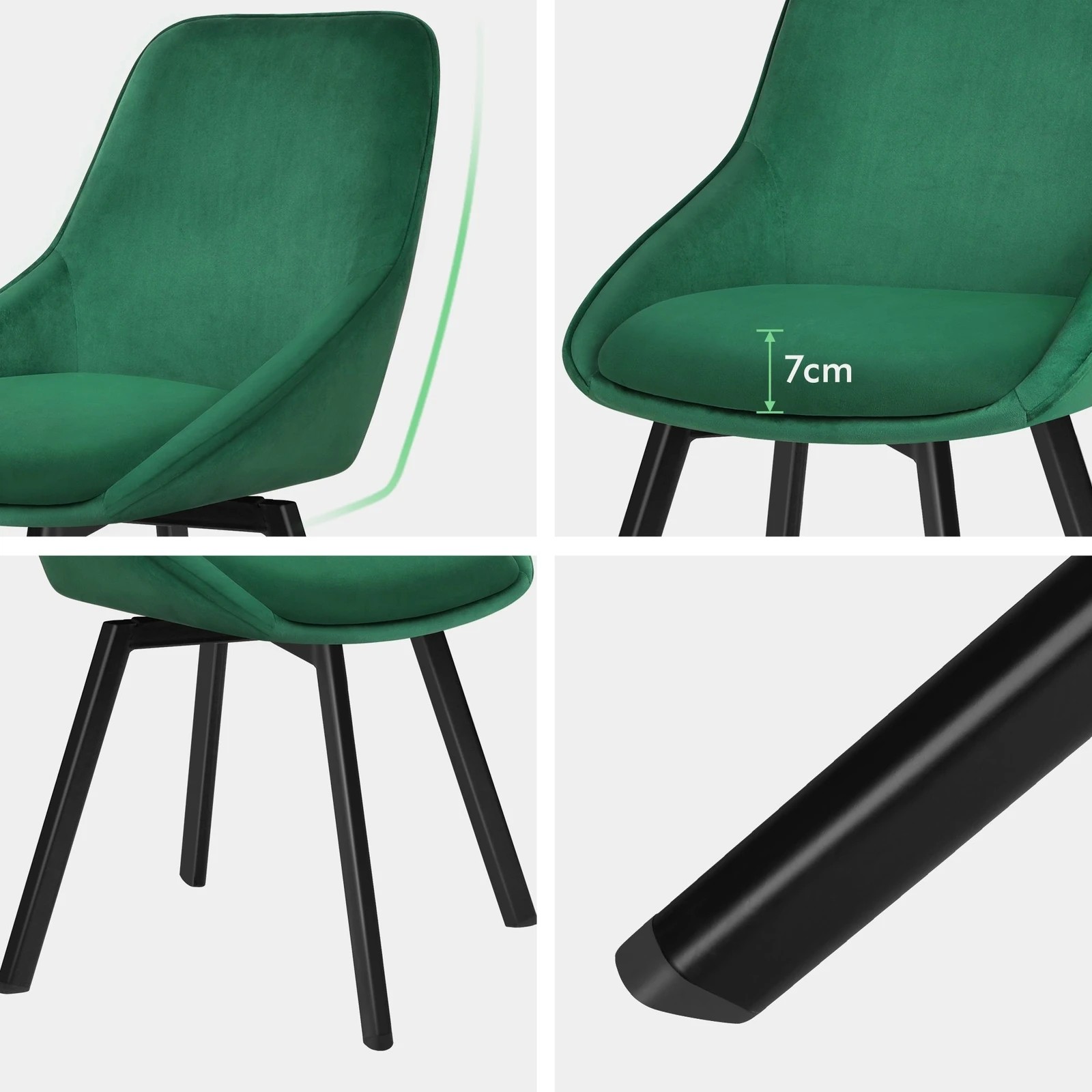 5 Alfordson 2x Dining Chairs Accent Kitchen Swivel Lounge Padded Seat Velvet - Green, 5 of 9