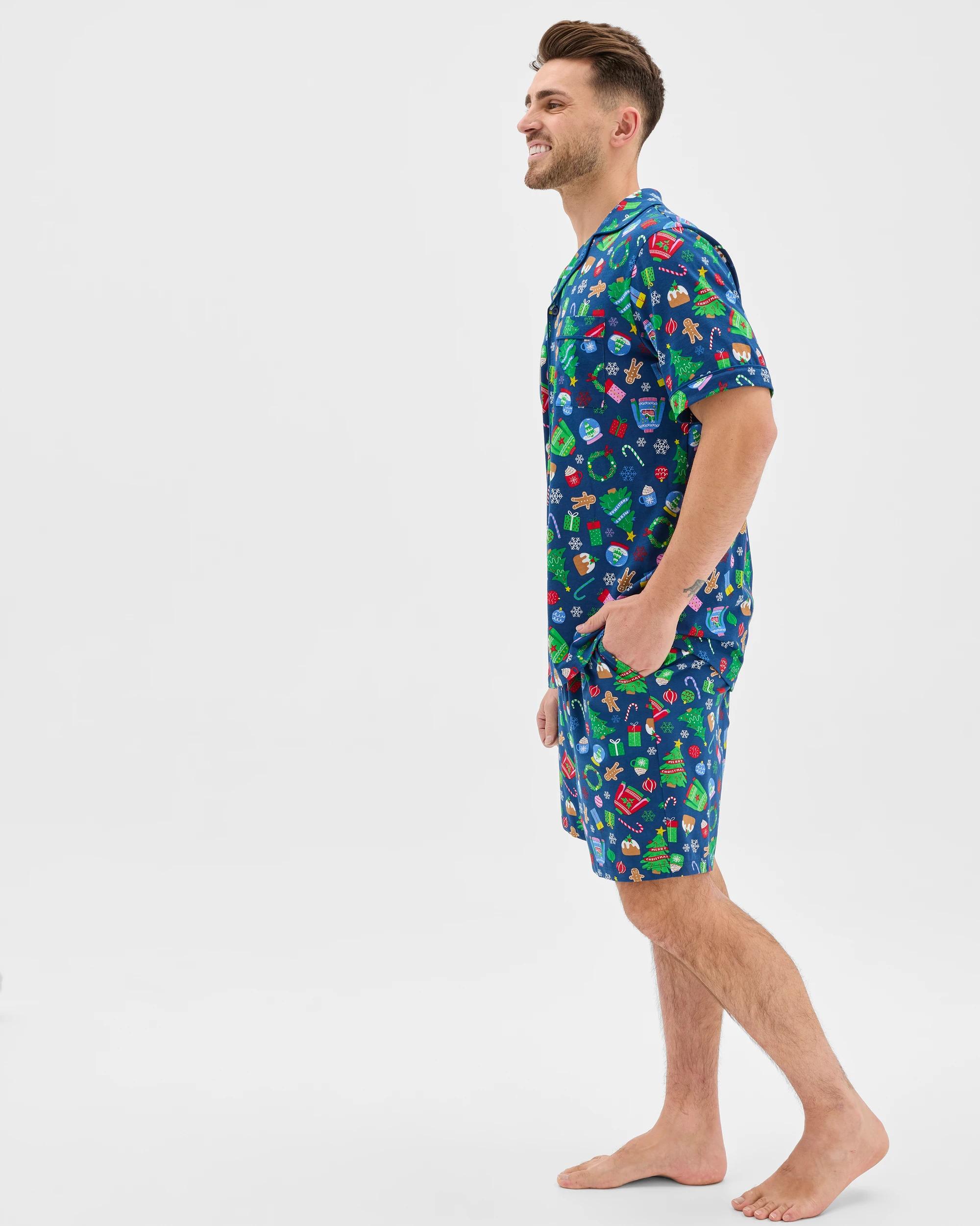 3 Maxx Australian Cotton Short Sleeve Top & Shorts Christmas Pyjama Set BLUE CHRISTMAS MULTI ICON, 3 of 7