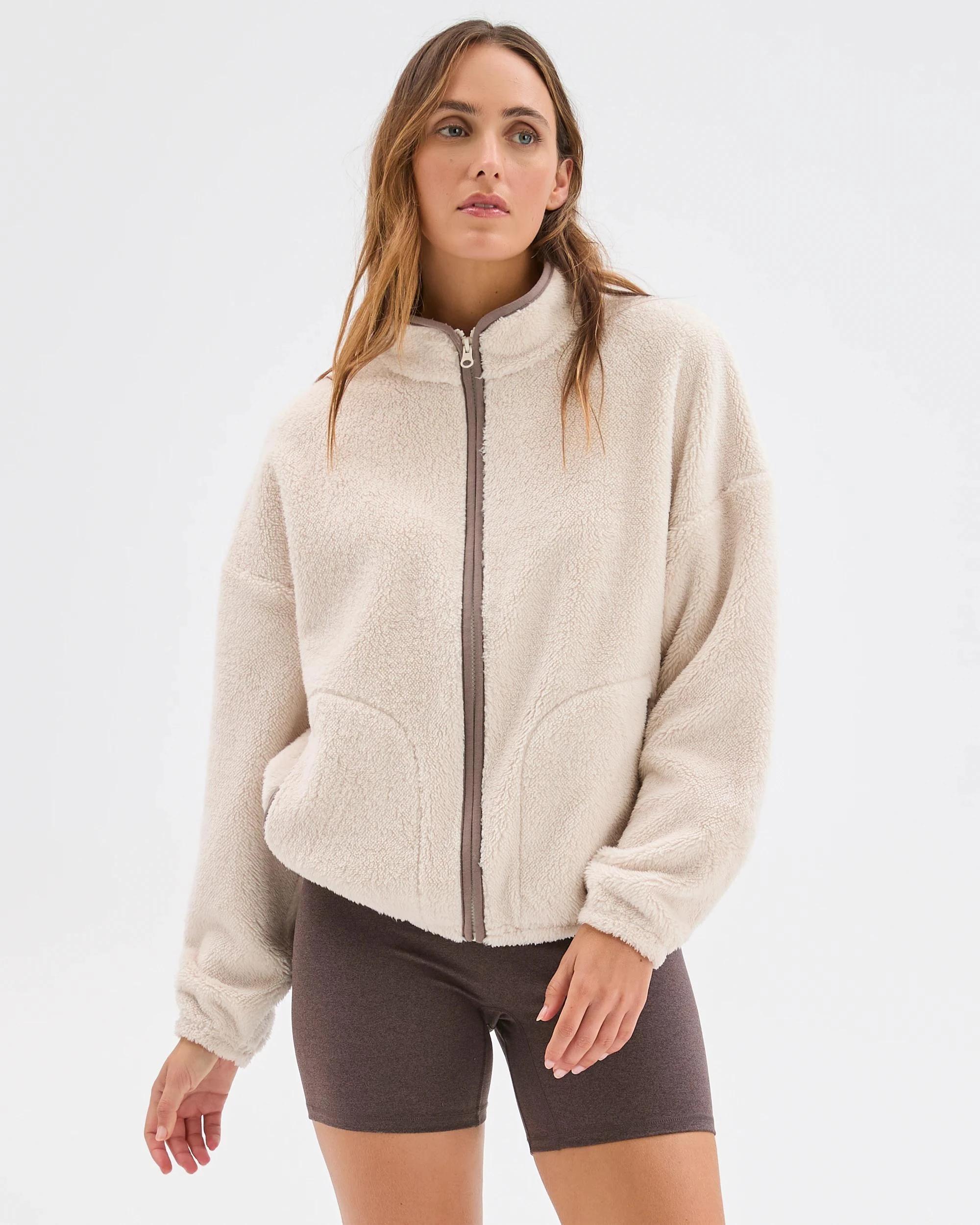 1 Target Active Active Sherpa Zip Through Jacket OATMILK, 1 of 6