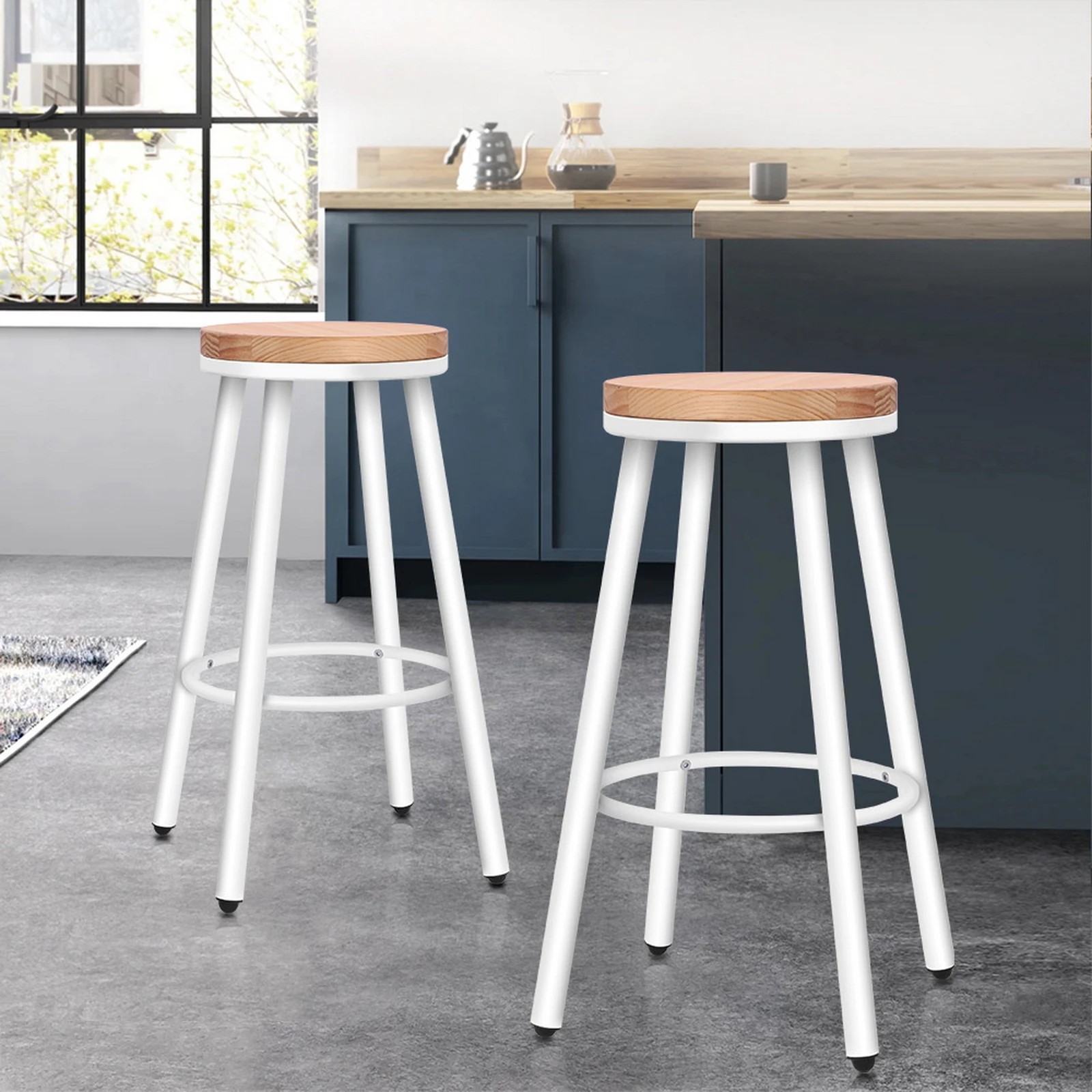 10 Alfordson 2x Bar Stools Retro Kitchen Vintage Chair Industrial Rocio - White, 10 of 10